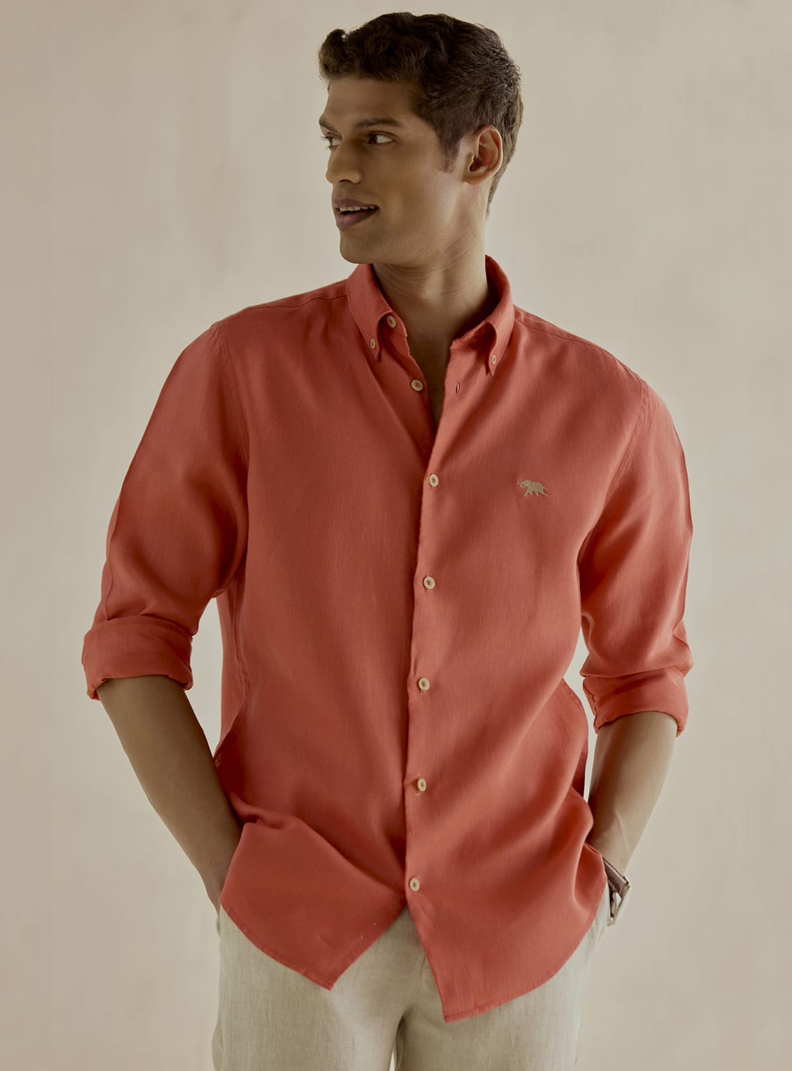 Crimson Coral Linen Shirt