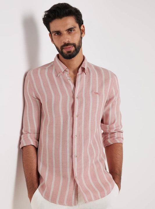 Puce Pink Stripe Linen Shirt