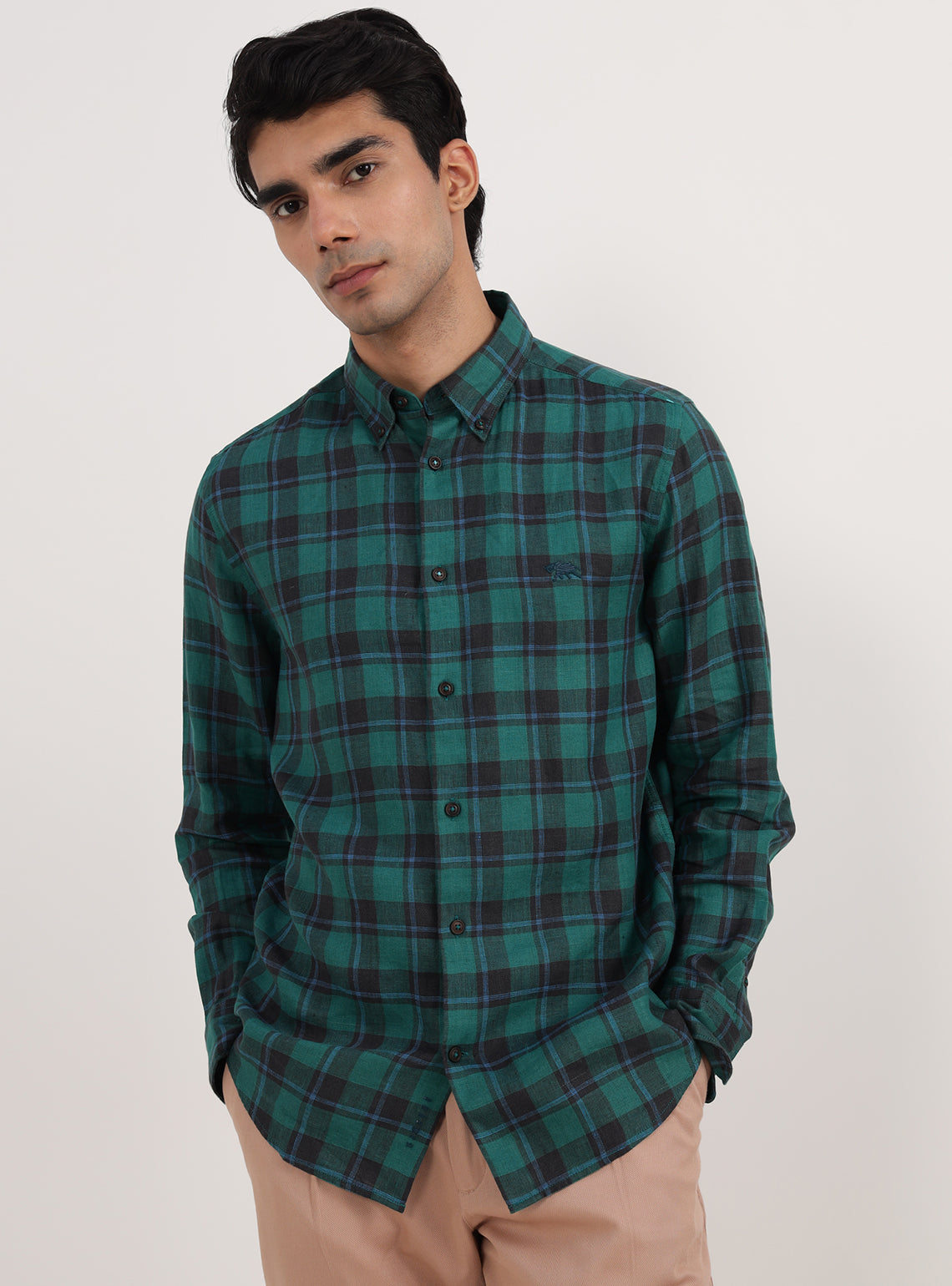 Viridian Grid Linen Shirt
