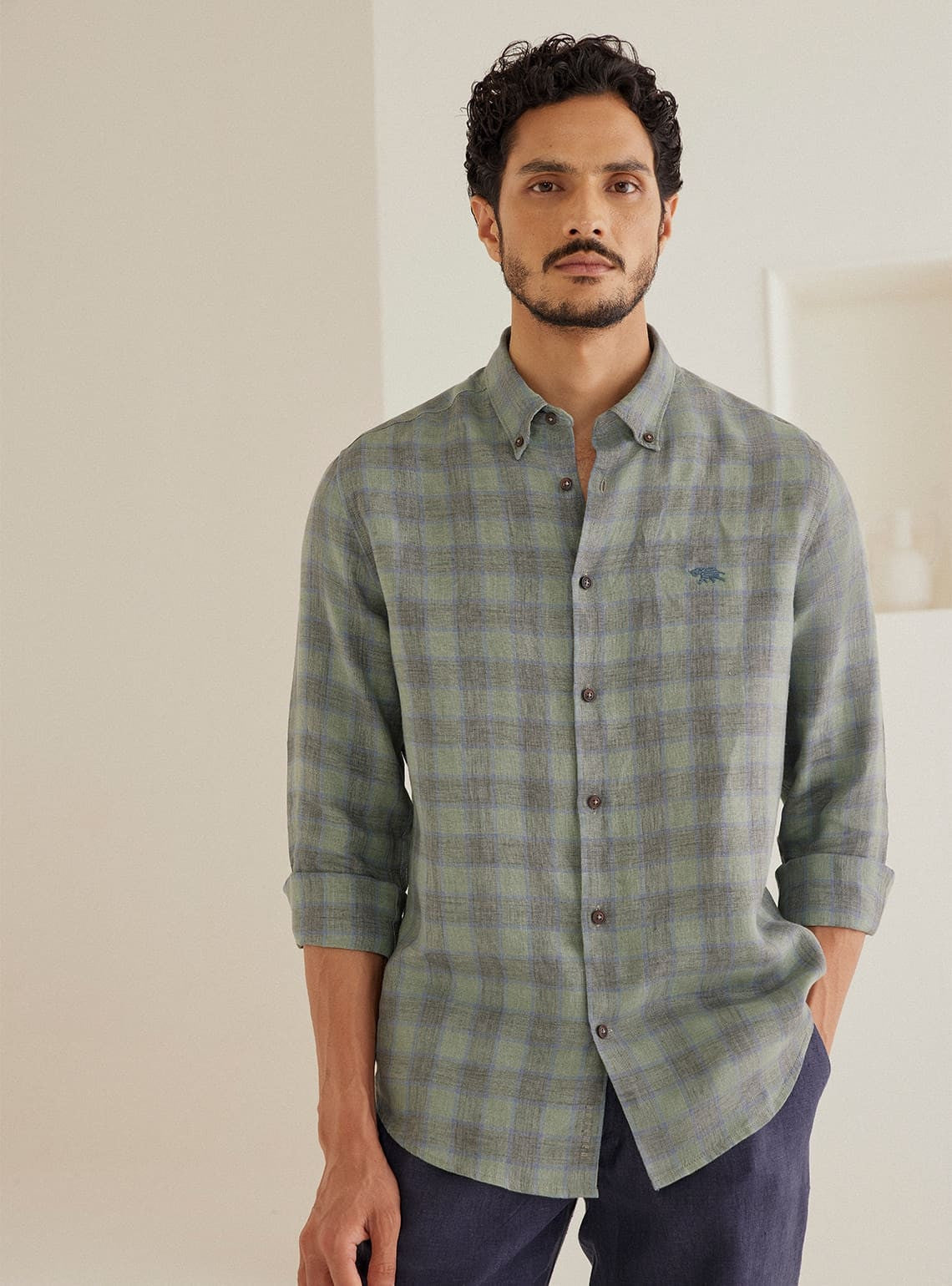 Sage Check Linen Shirt