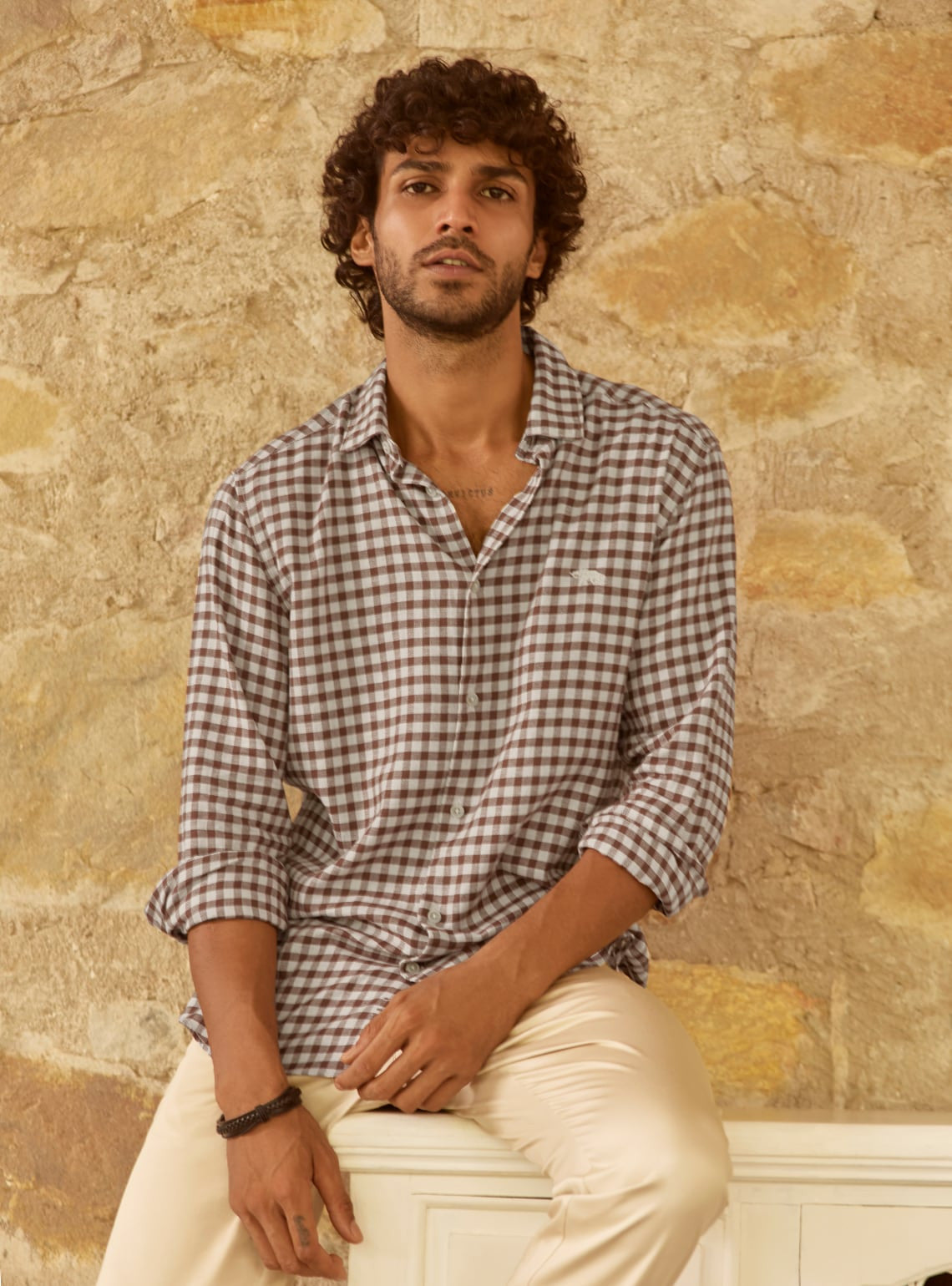 Otter Brown Check Linen Shirt