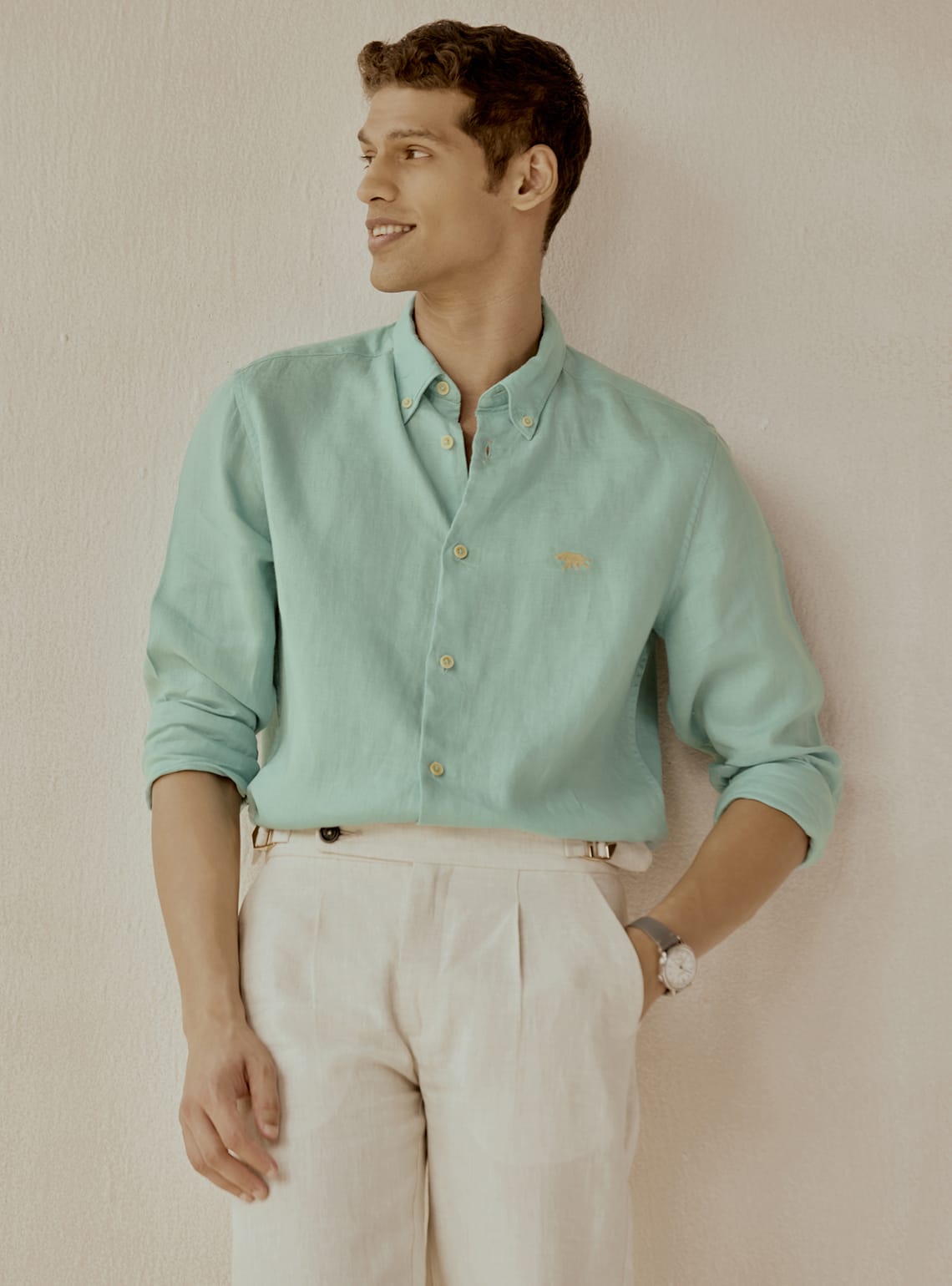 Aqua Teal Linen Shirt