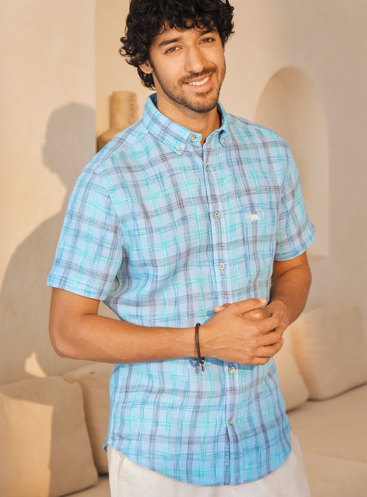 Riverbed Blue Check Half Shirt