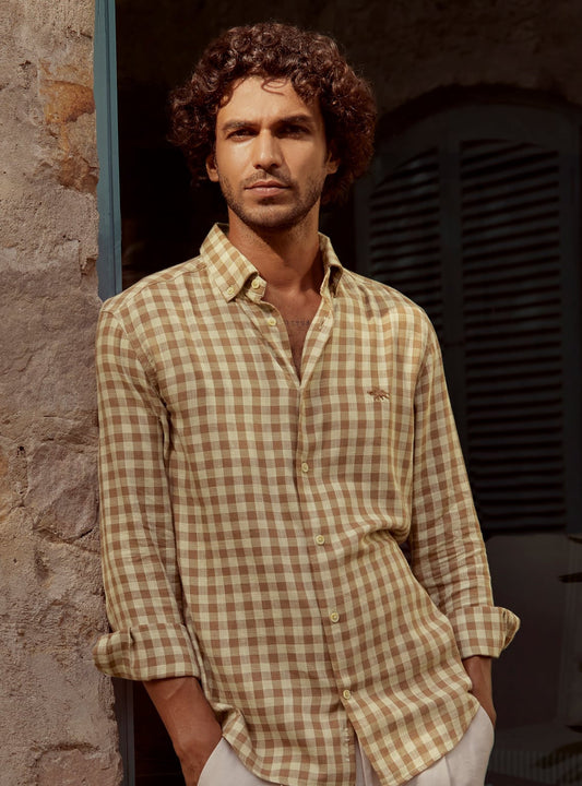 Ecru Brown Check Shirt