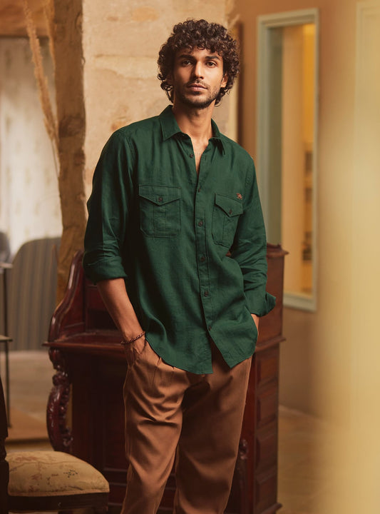 Fall Green Linen Shirt