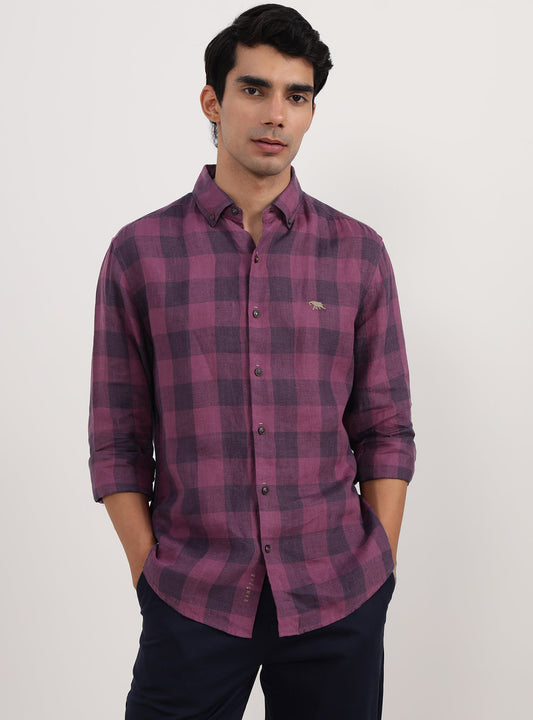 Burgundy Grid Linen Shirt