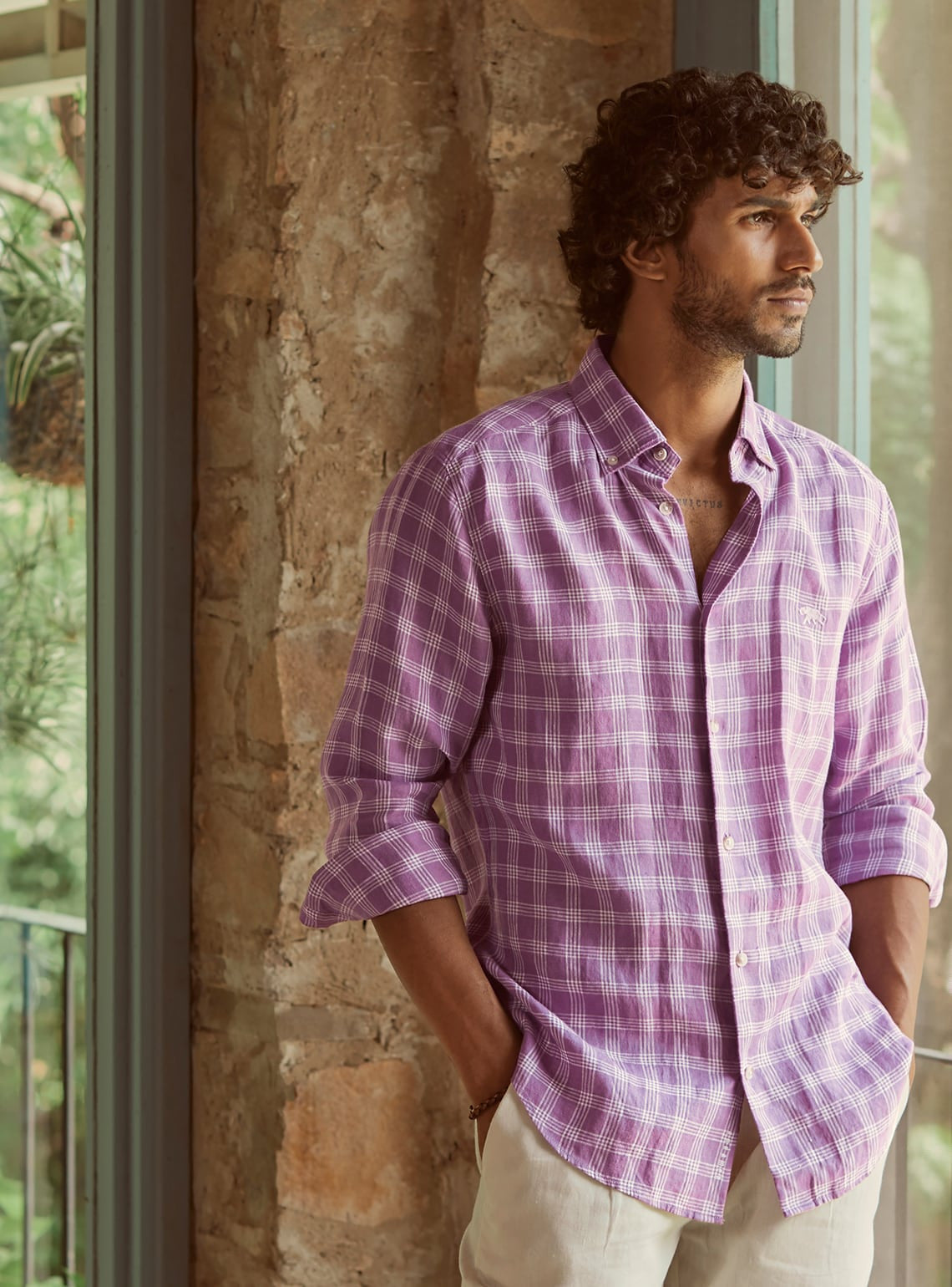 Lilac Grid Linen Shirt
