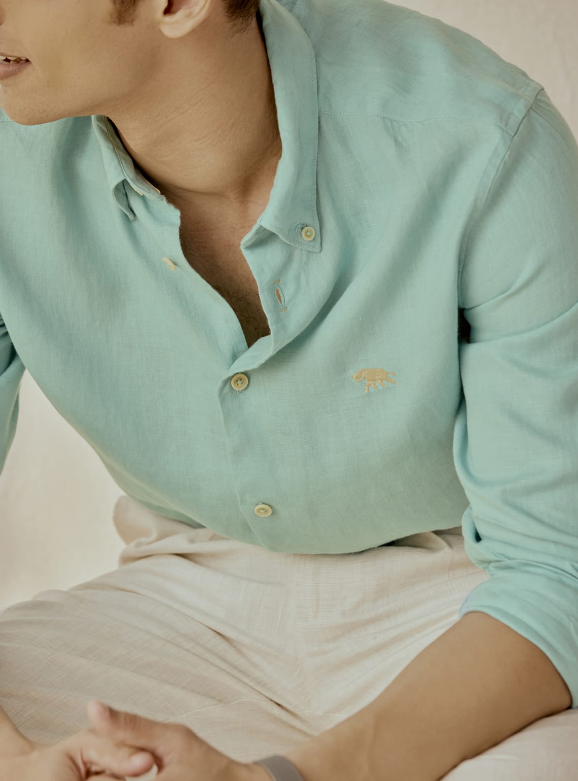 Aqua Teal Linen Shirt