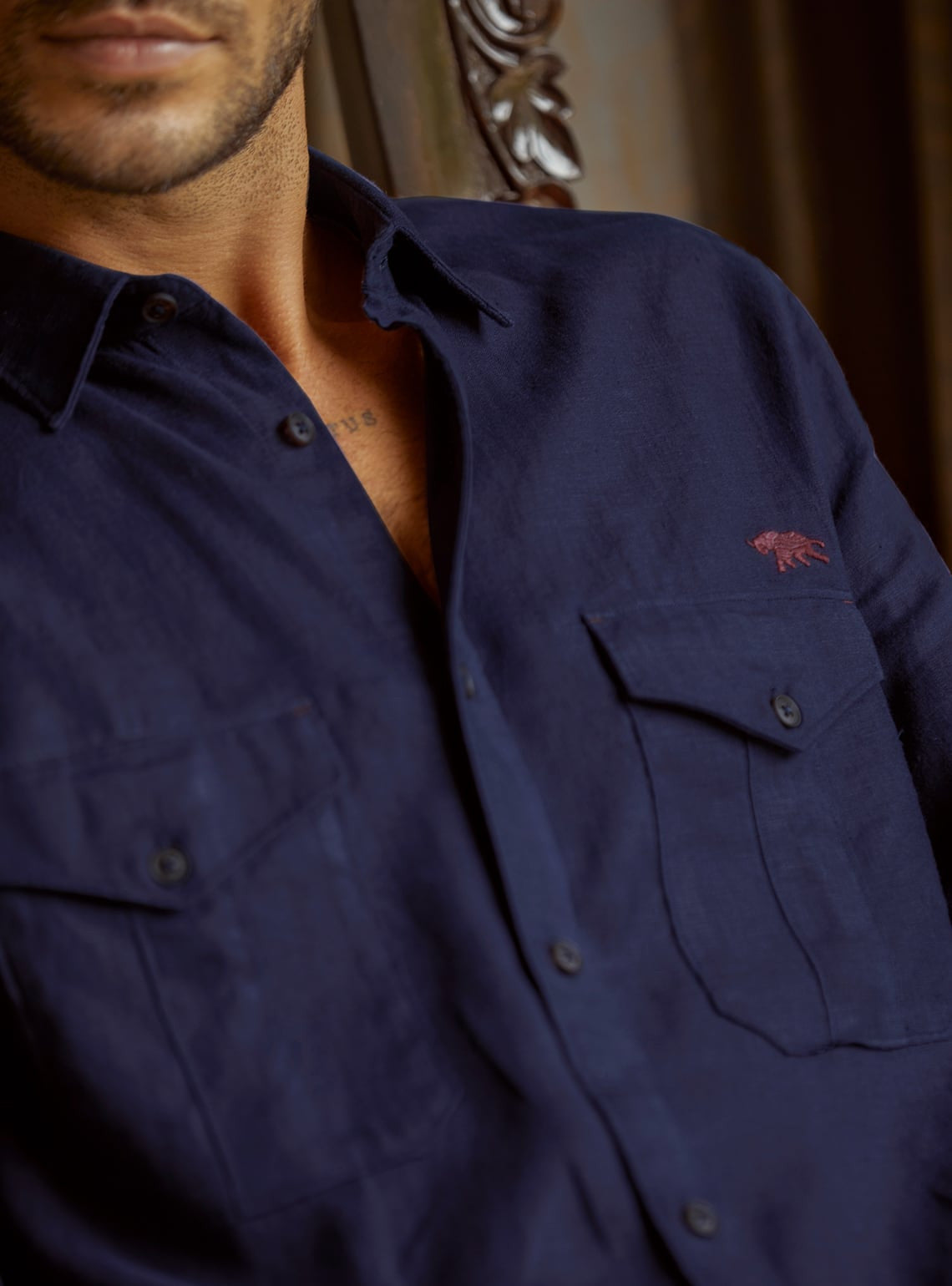 Midnight Blue Safari Linen Shirt