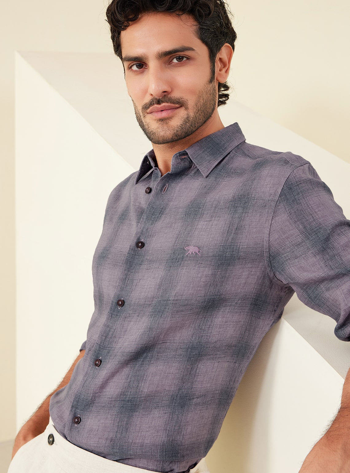 Lavender Check Linen Shirt