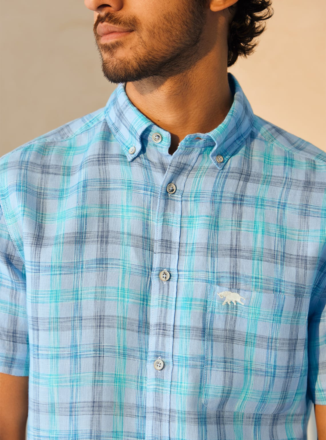 Riverbed Blue Check Half Shirt