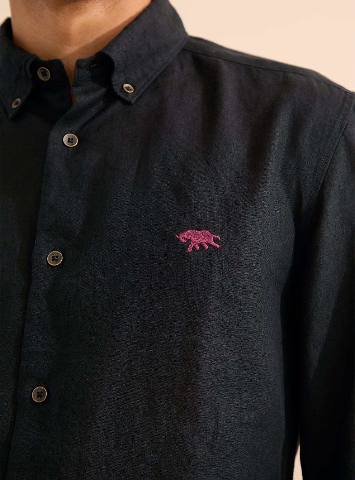 Black Charcoal Linen Wine Mark Shirt