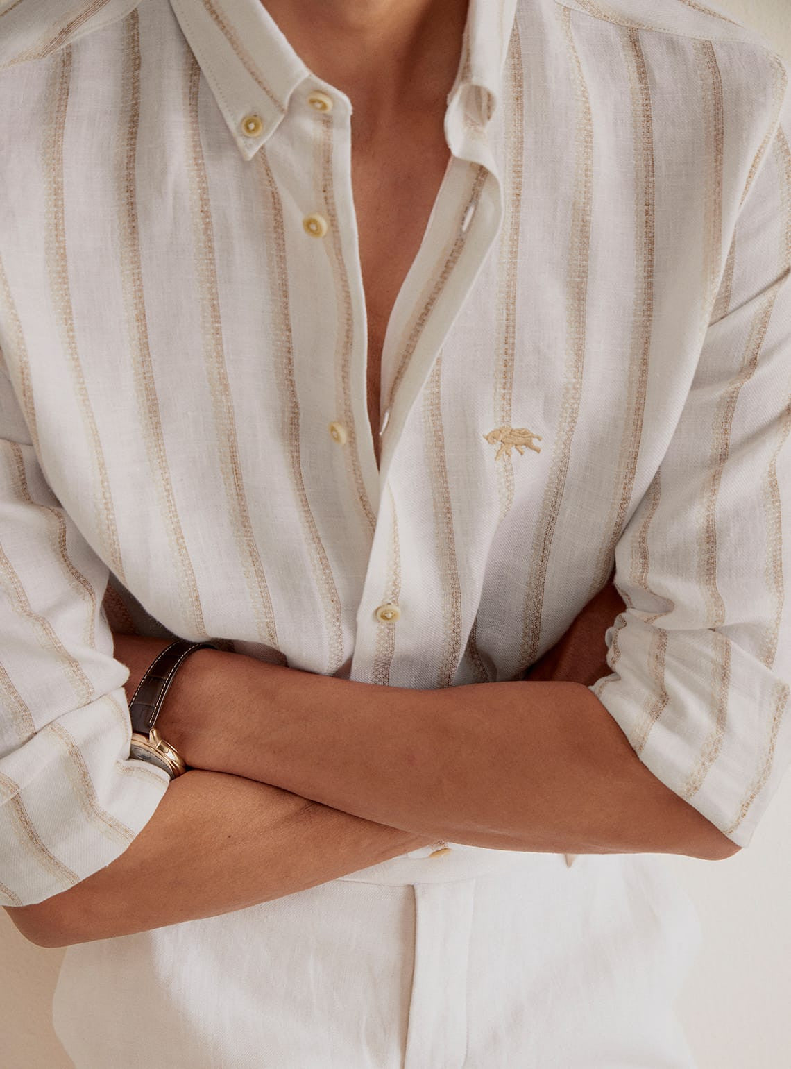 Beige Stripe Linen Shirt