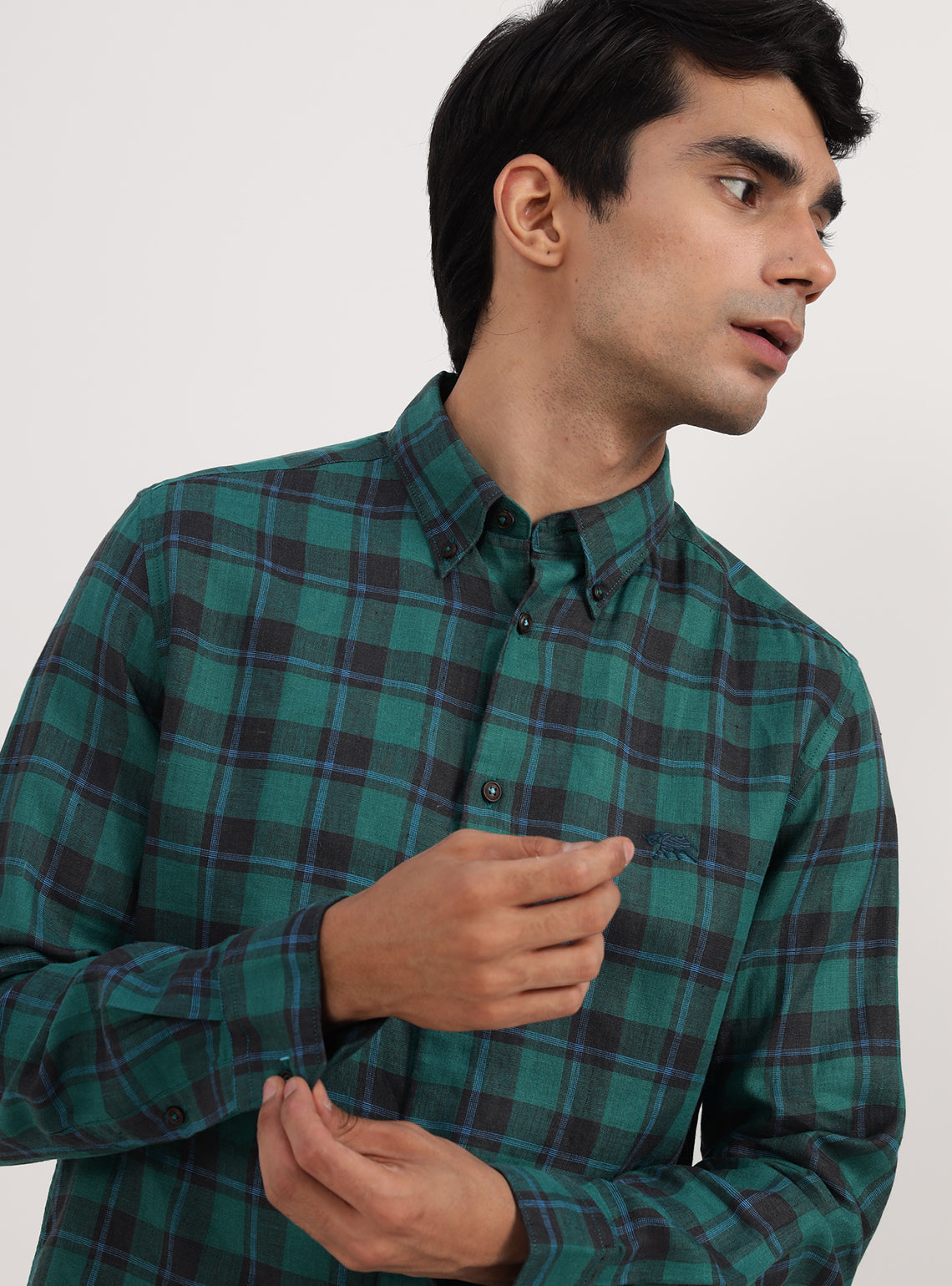 Viridian Grid Linen Shirt