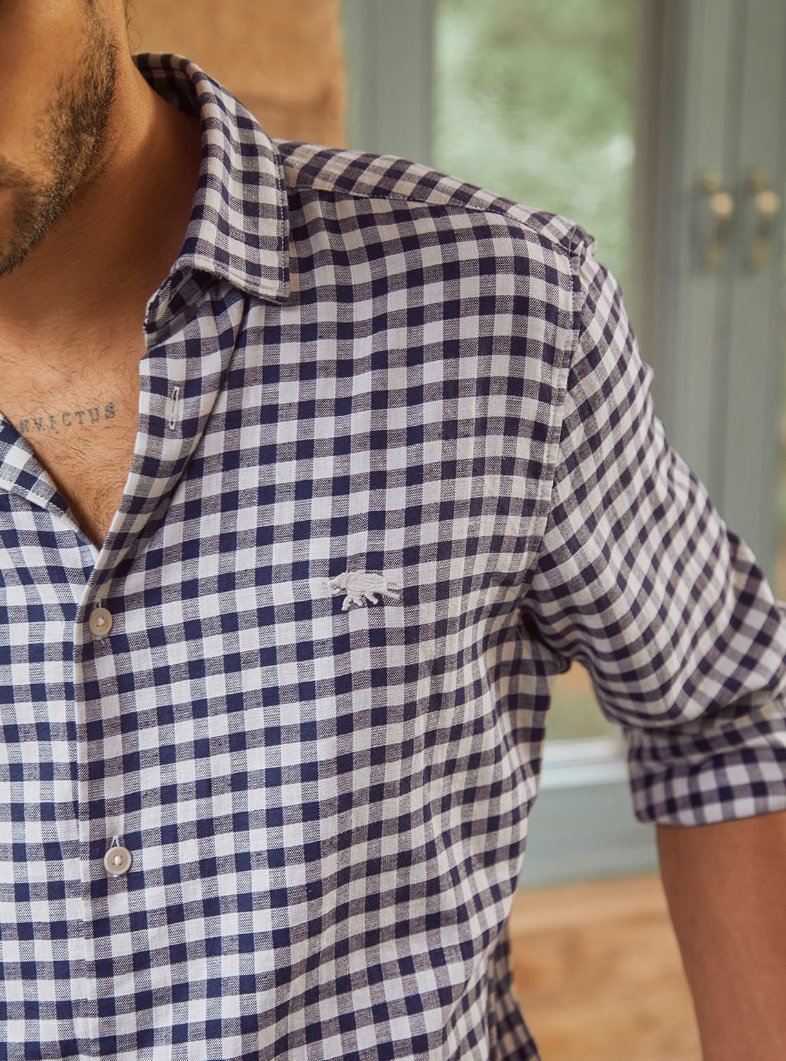 Royal Blue Check Linen Shirt