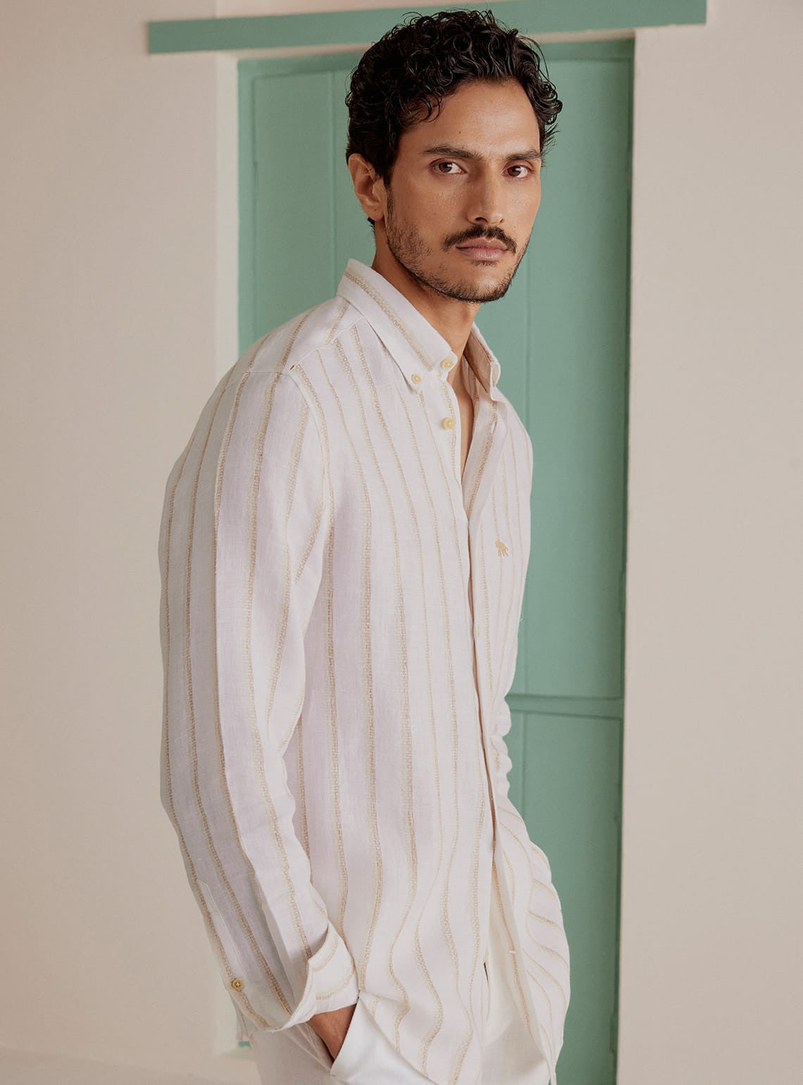 Beige Stripe Linen Shirt
