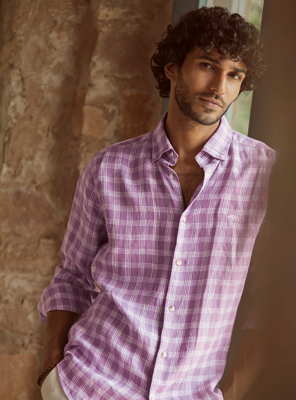 Lilac Grid Linen Shirt