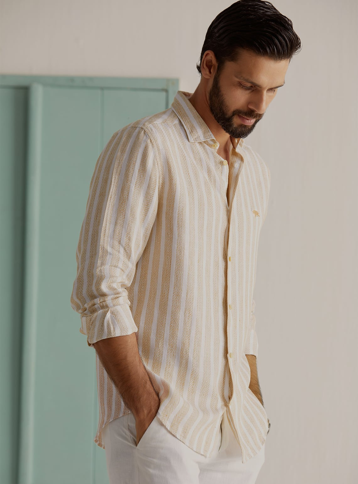 Striped Sand Linen Shirt