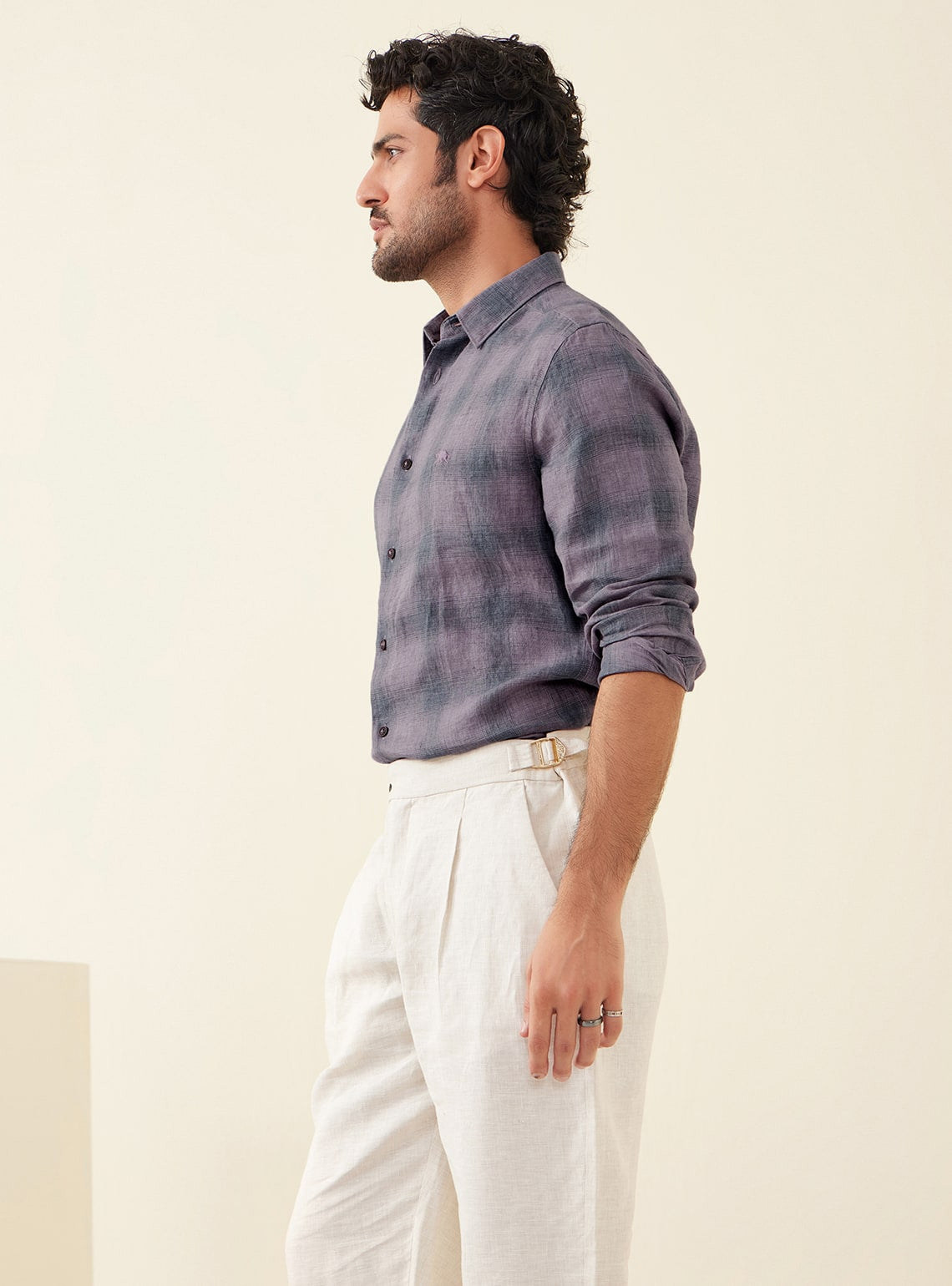 Lavender Check Linen Shirt
