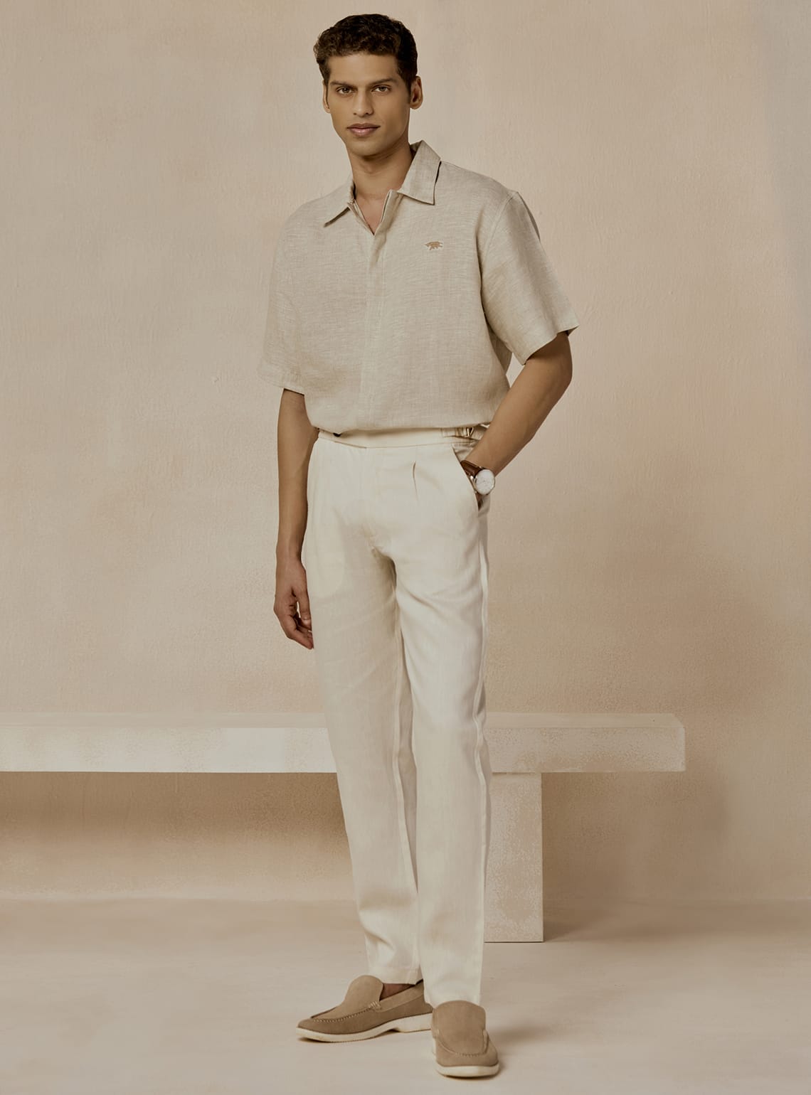 Light Beige Linen Shirt - Half