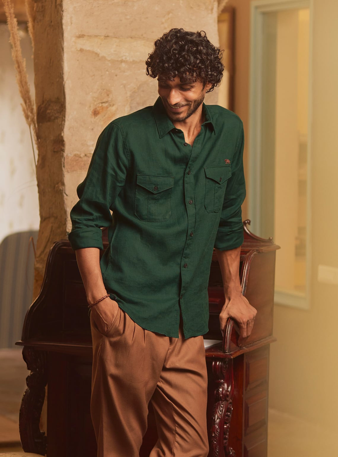 Fall Green Linen Shirt
