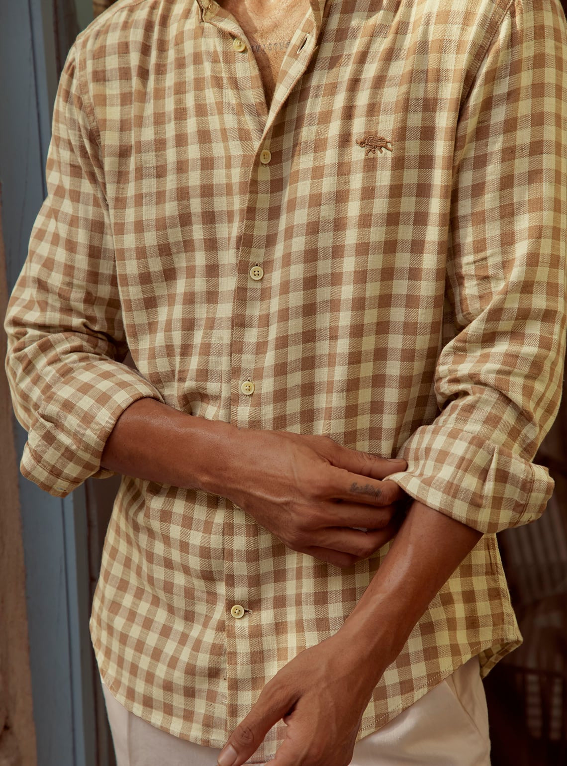 Ecru Brown Check Shirt