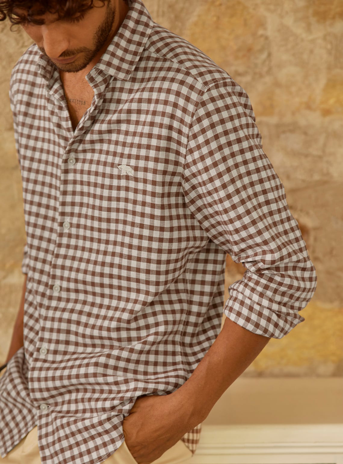 Otter Brown Check Linen Shirt