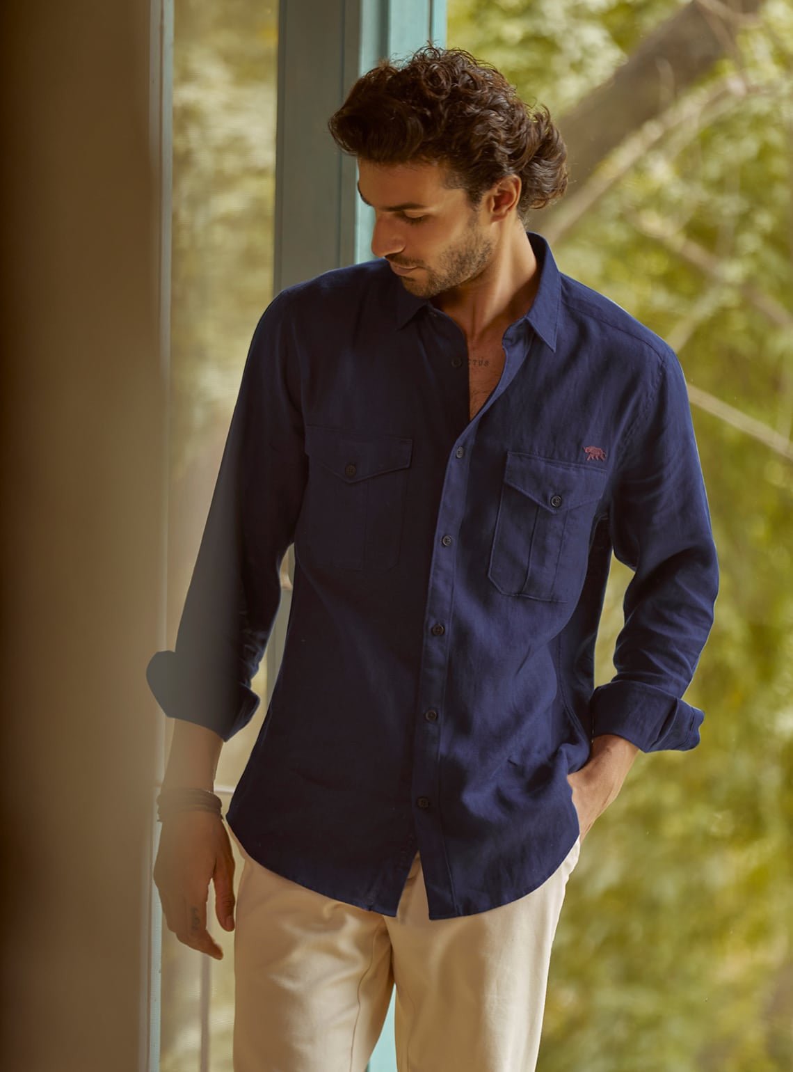 Midnight Blue Safari Linen Shirt