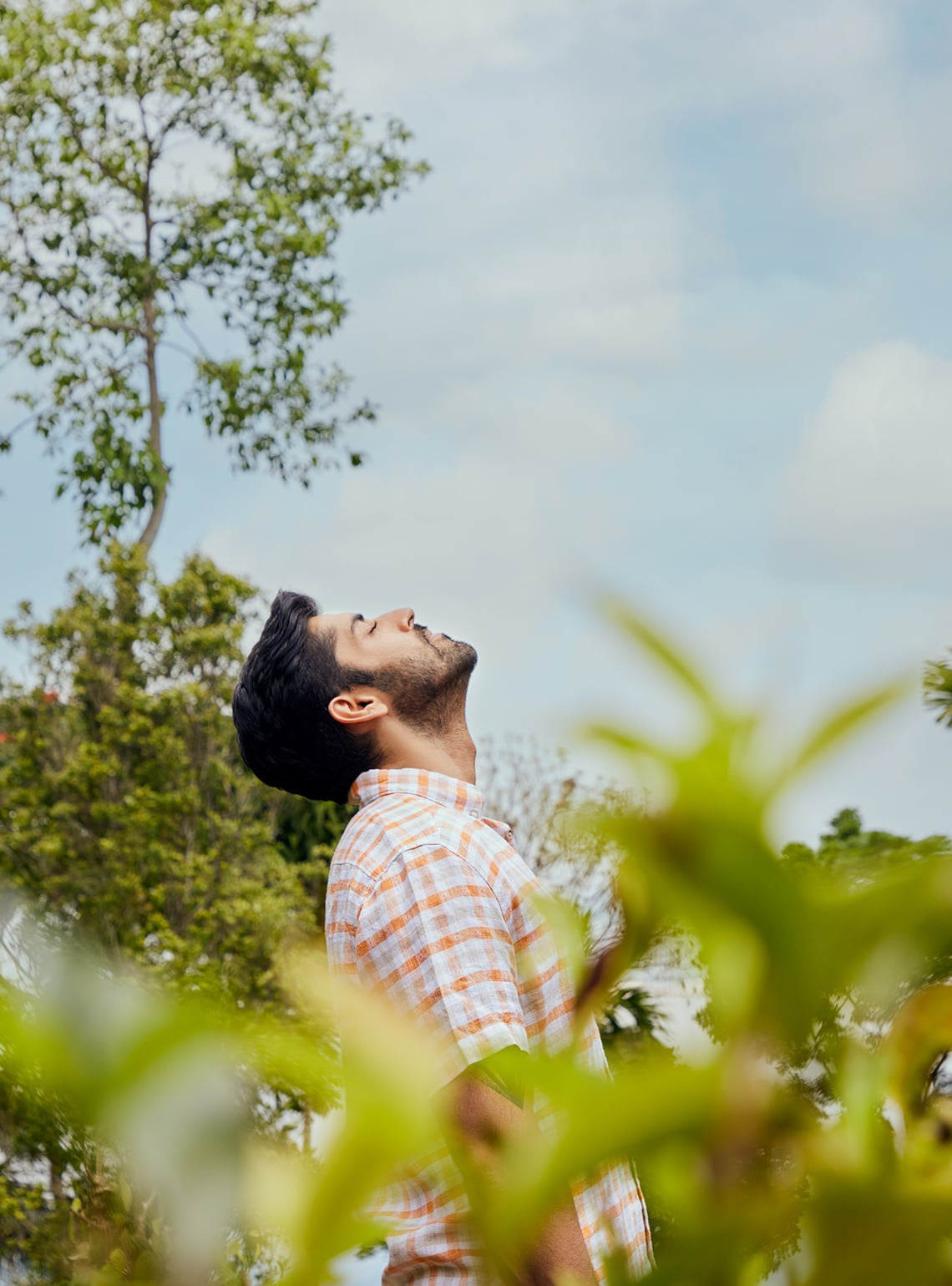 Orange Sand Grid Half Shirt