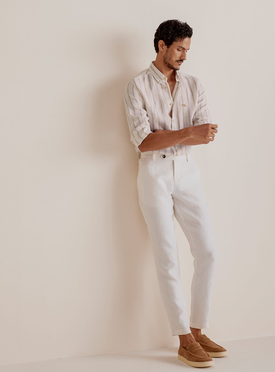 Beige Stripe Linen Shirt