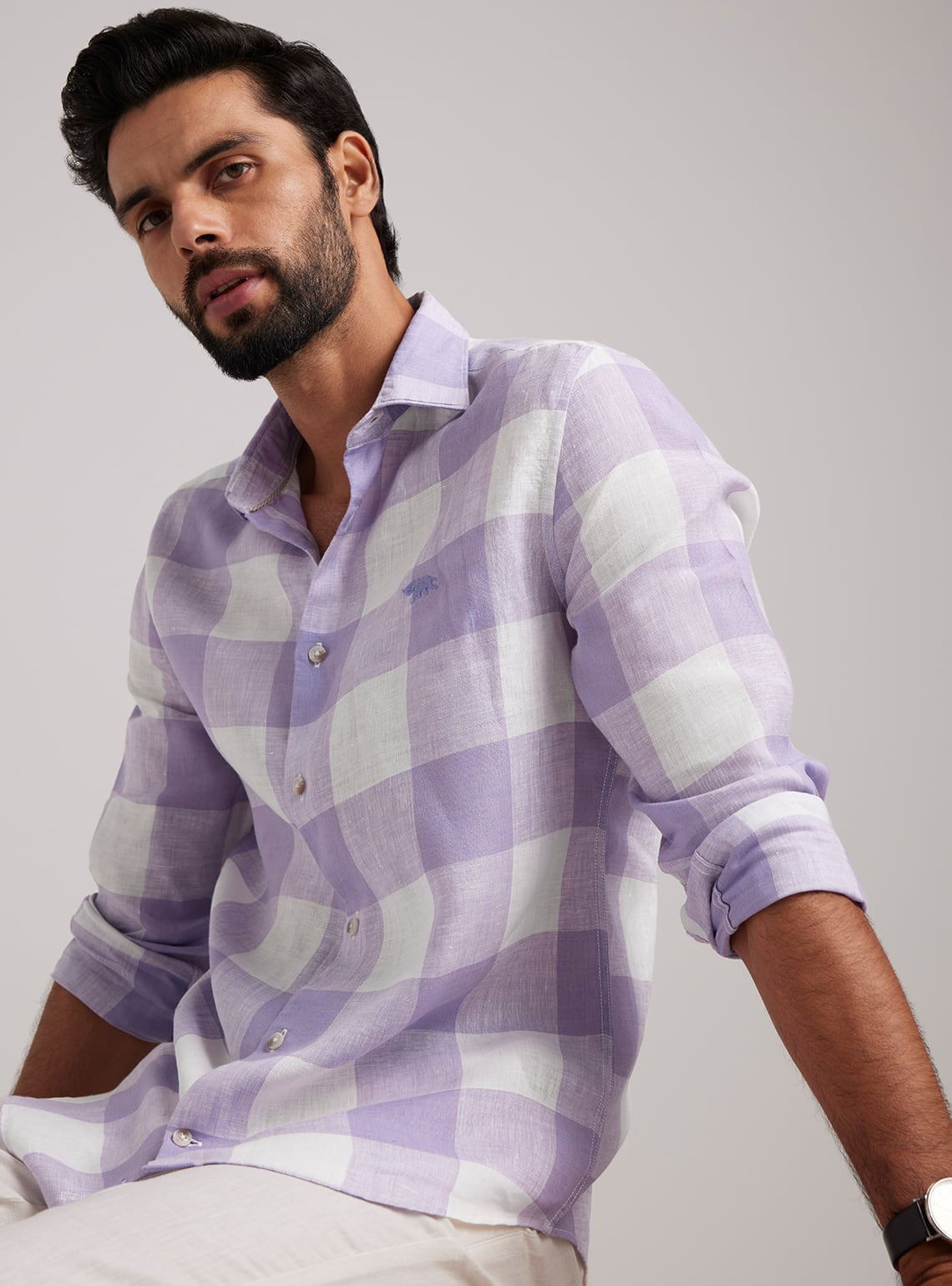 Lavender Grid Linen Shirt