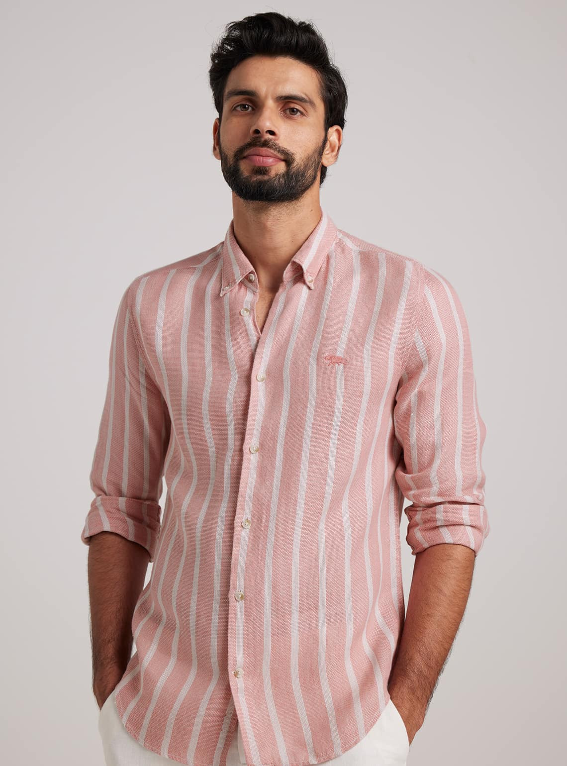 Puce Pink Stripe Linen Shirt