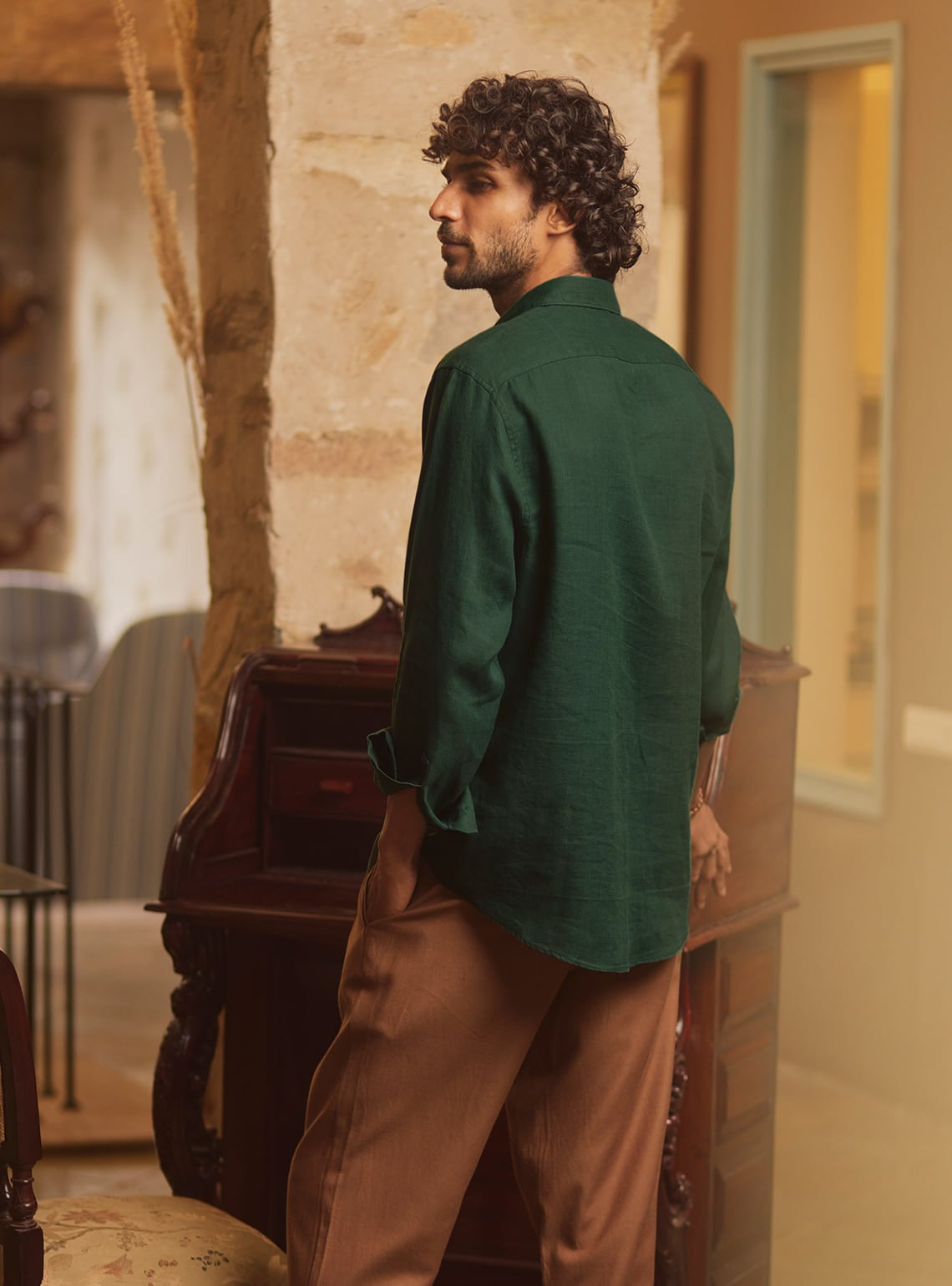 Fall Green Linen Shirt