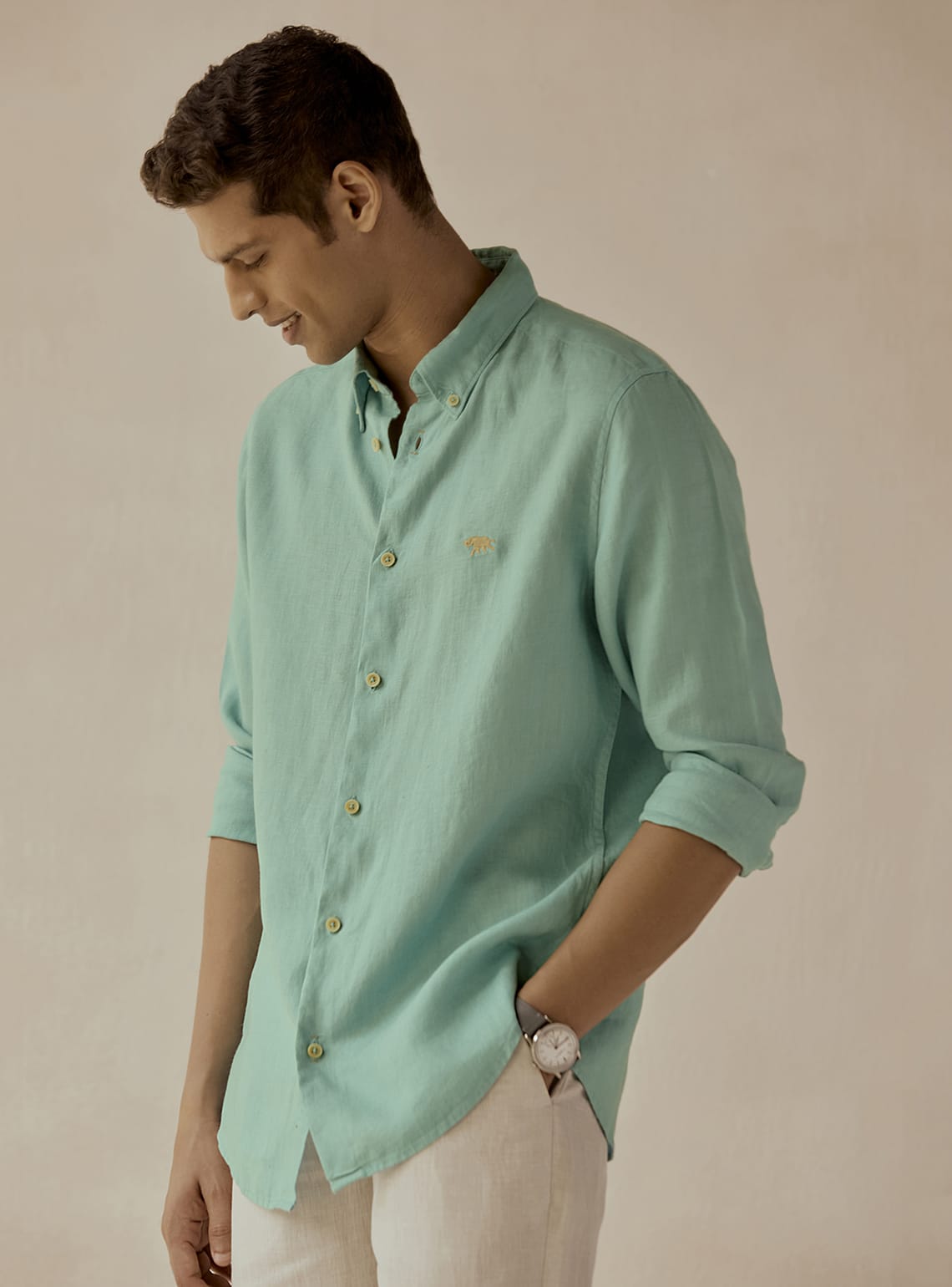 Aqua Teal Linen Shirt