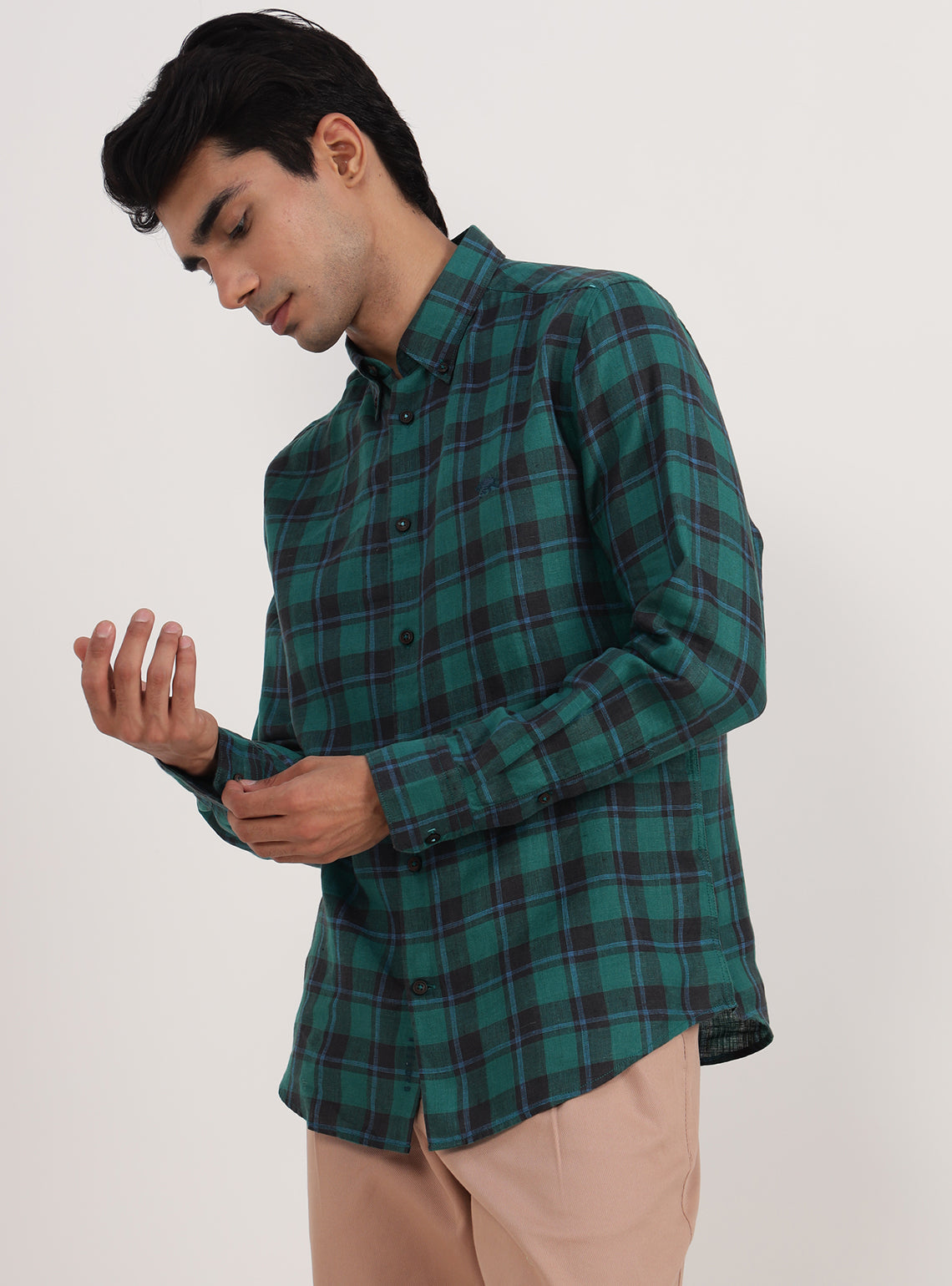 Viridian Grid Linen Shirt