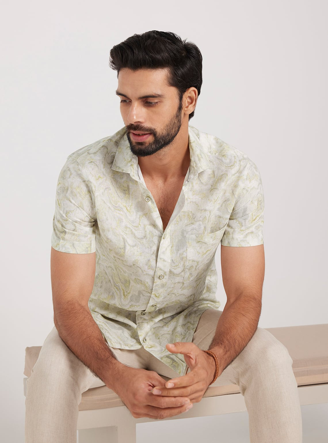 Khaki Marble Linen Shirt