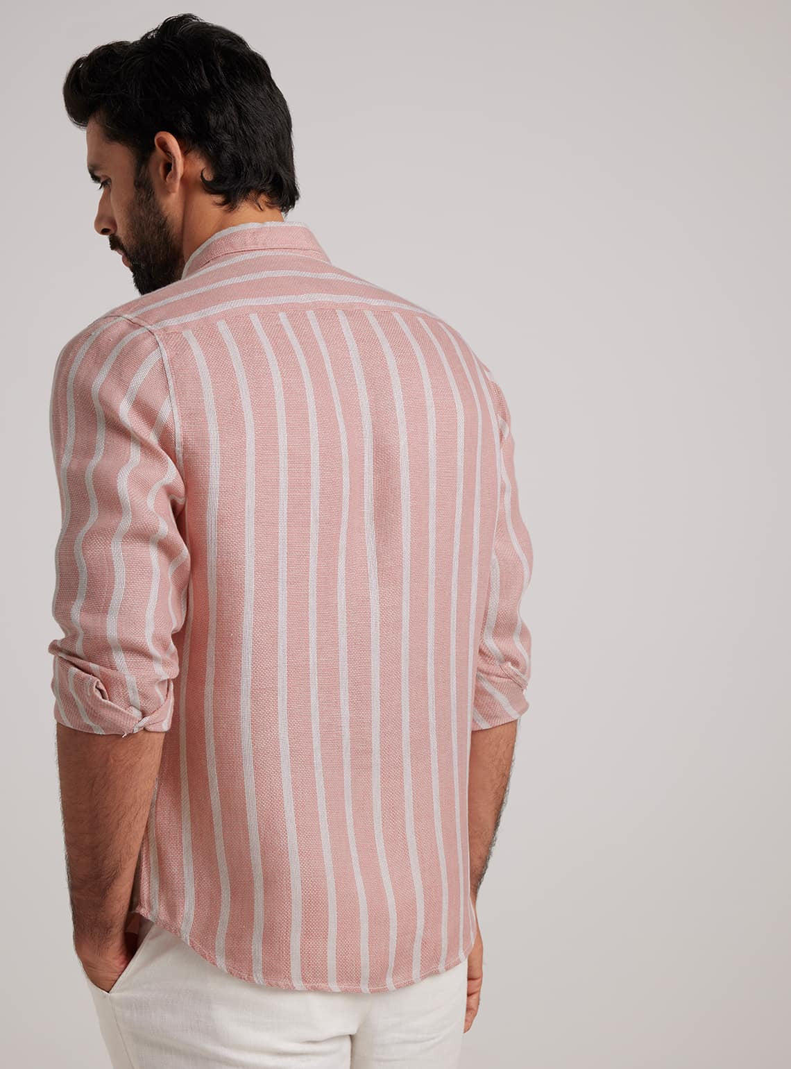Puce Pink Stripe Linen Shirt