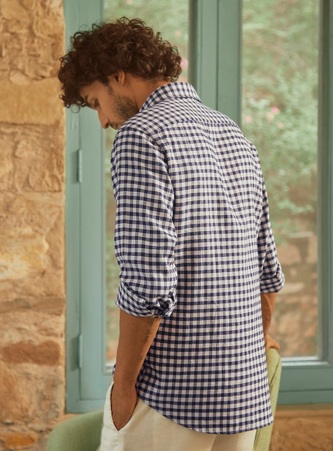 Royal Blue Check Linen Shirt