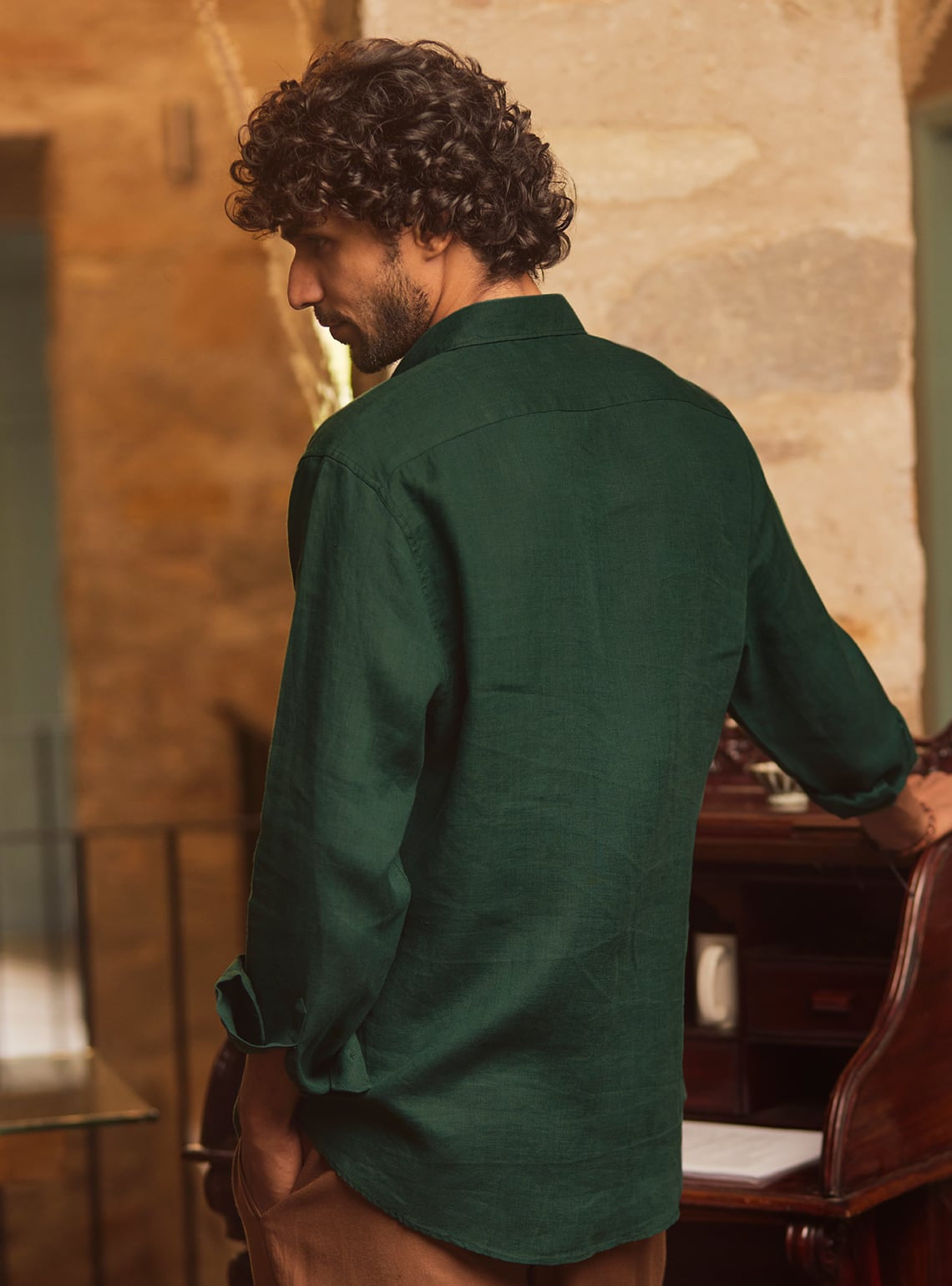 Fall Green Linen Shirt