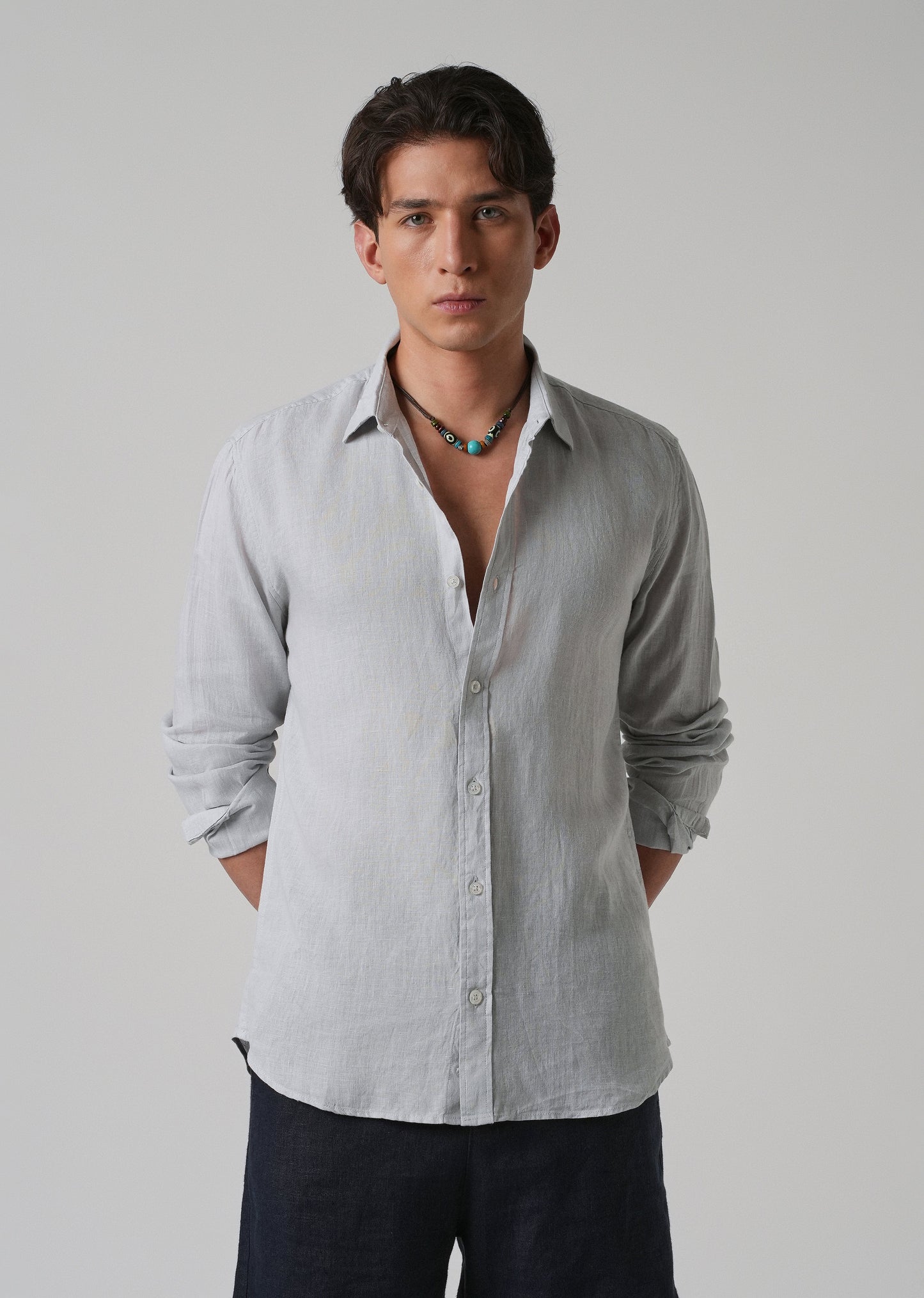 100% Pure Ash Grey Linen Shirt