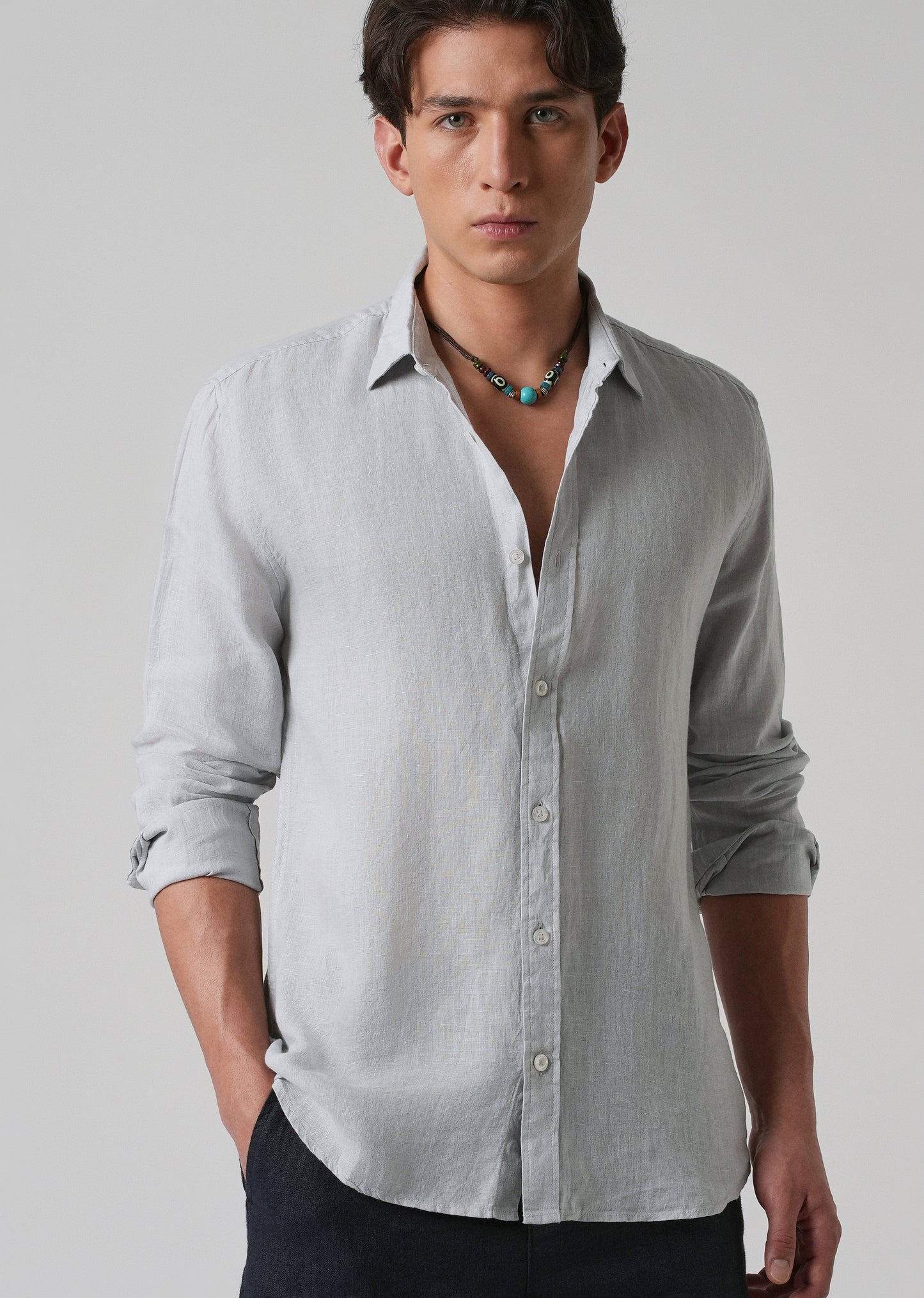 100% Pure Ash Grey Linen Shirt