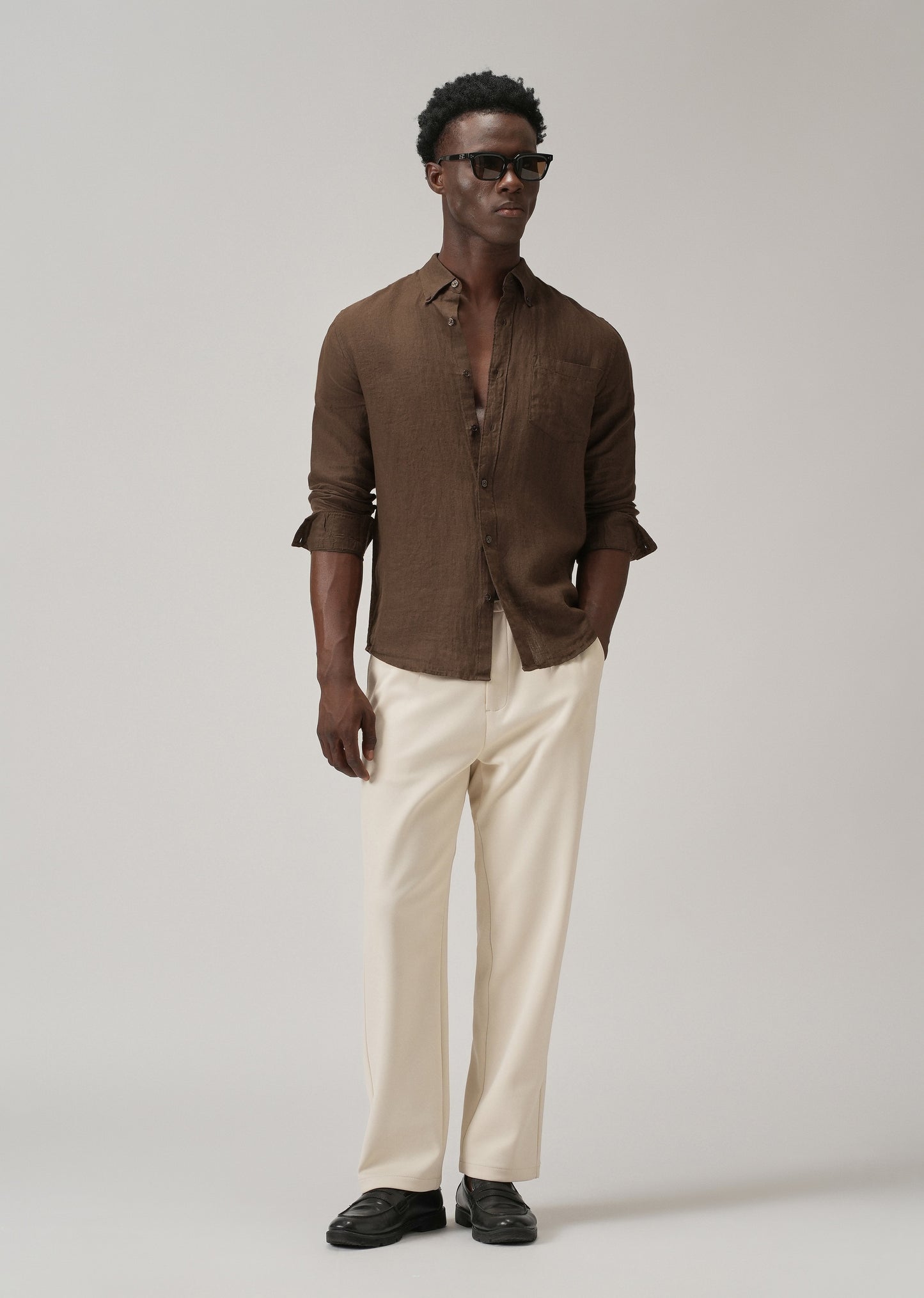 100% Pure Brown Linen Shirt