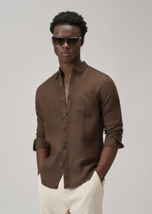 100% Pure Brown Linen Shirt