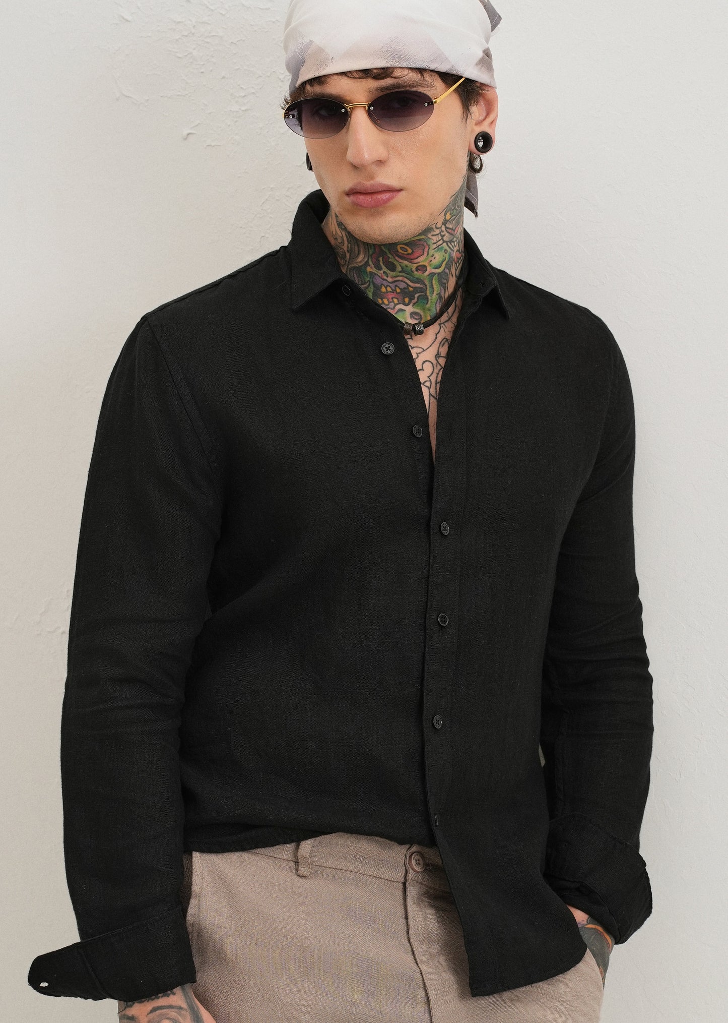 100% Pure Heather Black Linen Shirt