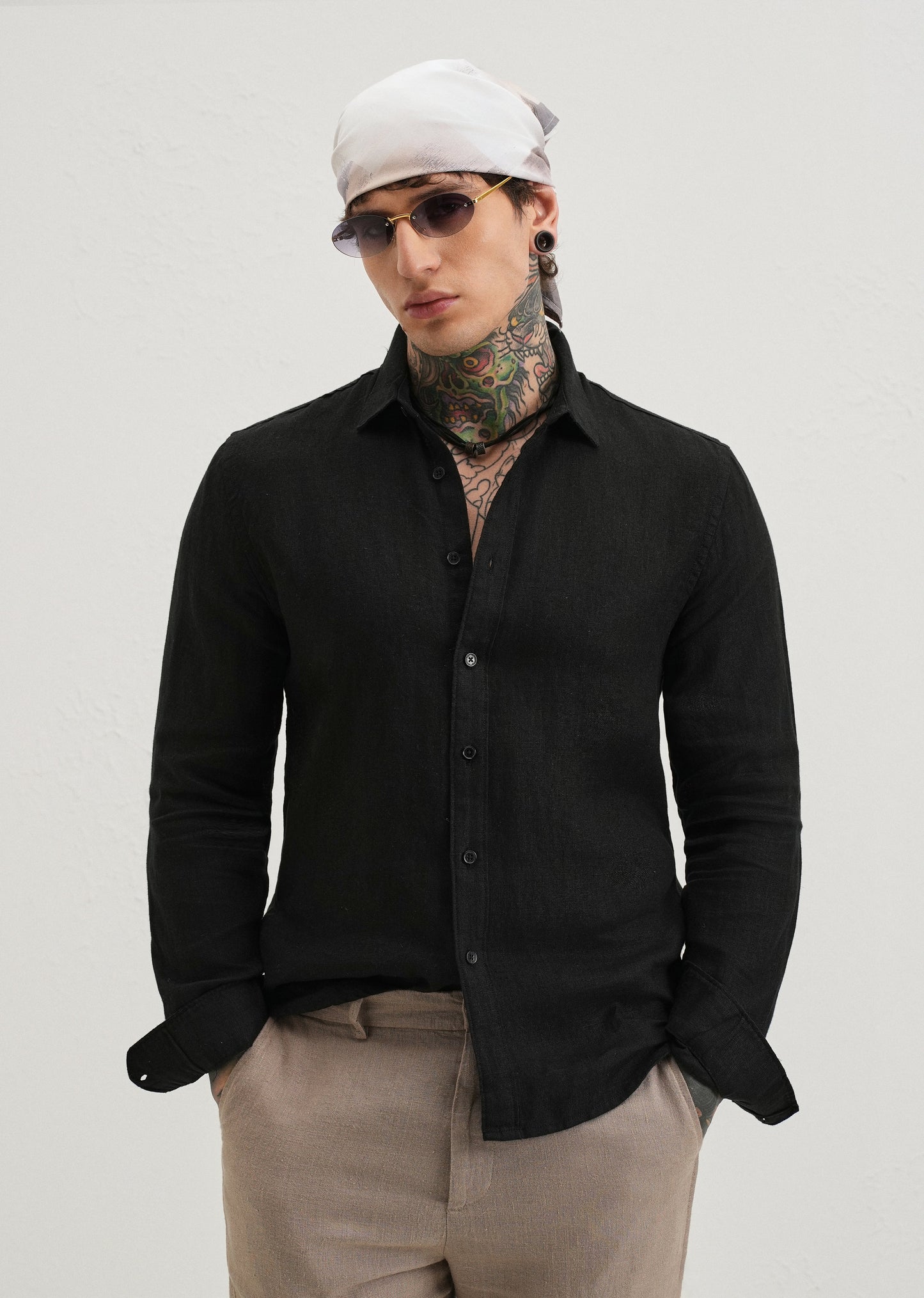 100% Pure Heather Black Linen Shirt