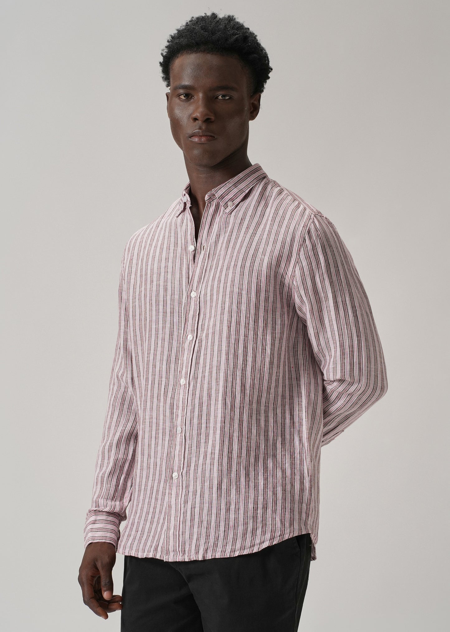 100% Pure Irish Brown Stripe Linen Shirt