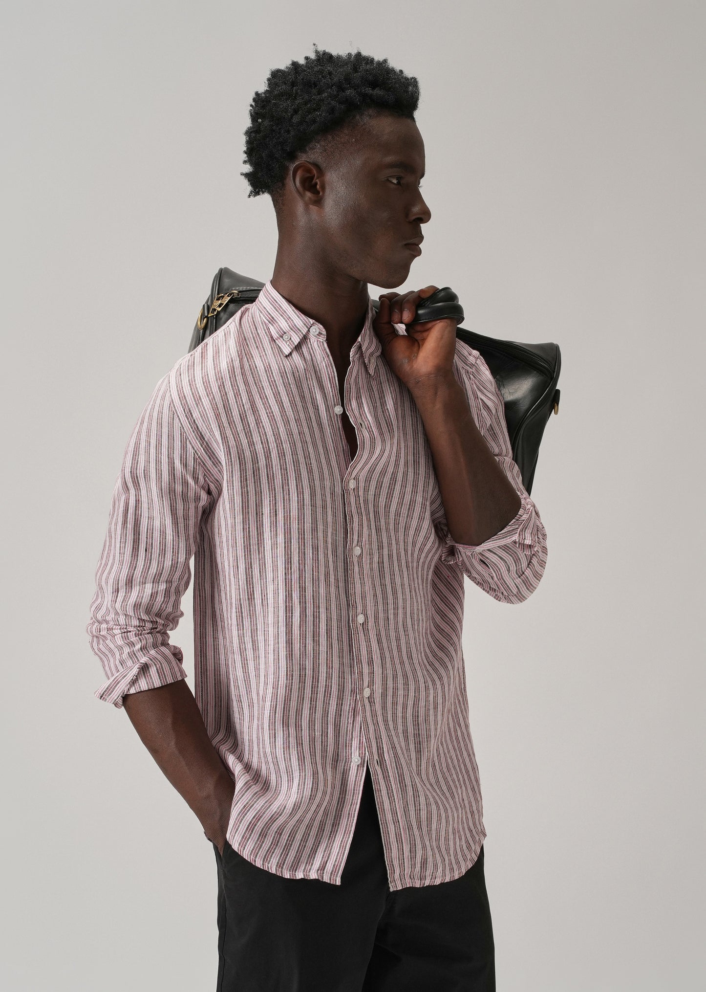 100% Pure Irish Brown Stripe Linen Shirt