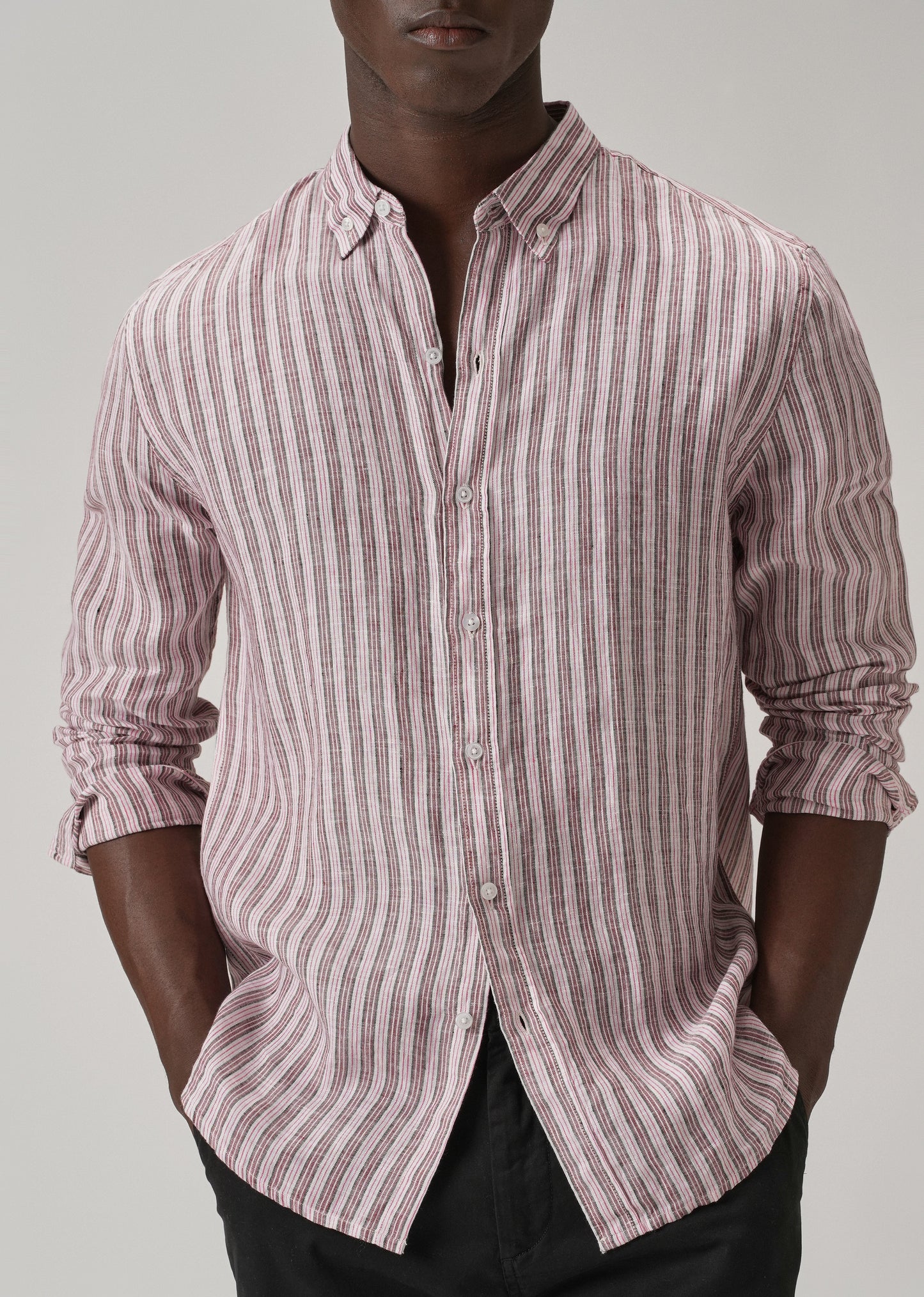 100% Pure Irish Brown Stripe Linen Shirt