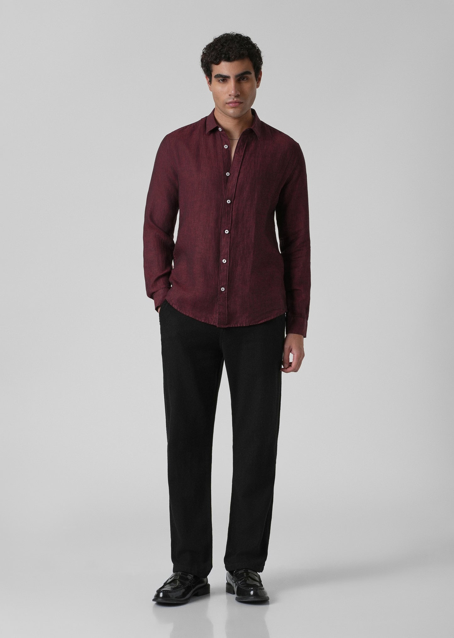 100% Pure Irish Burnt Maroon Linen Shirt