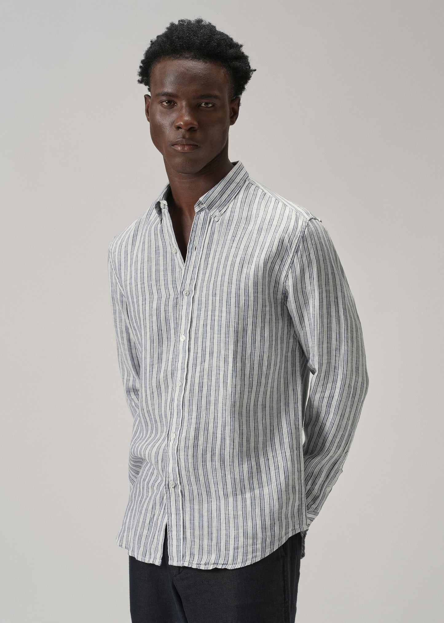 100% Pure Irish Flint Grey Stripe Linen Shirt